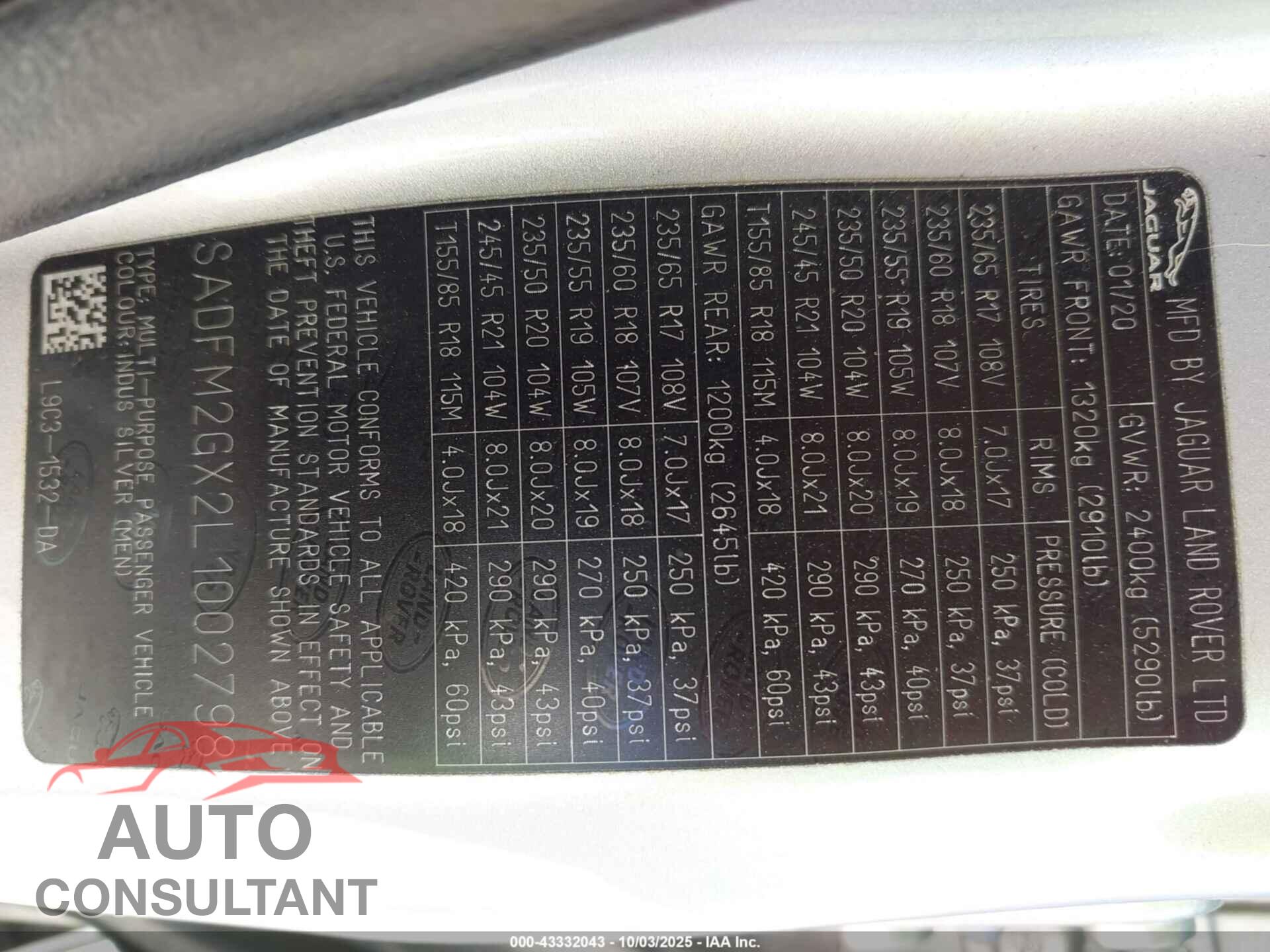 JAGUAR E-PACE 2020 - SADFM2GX2L1002798