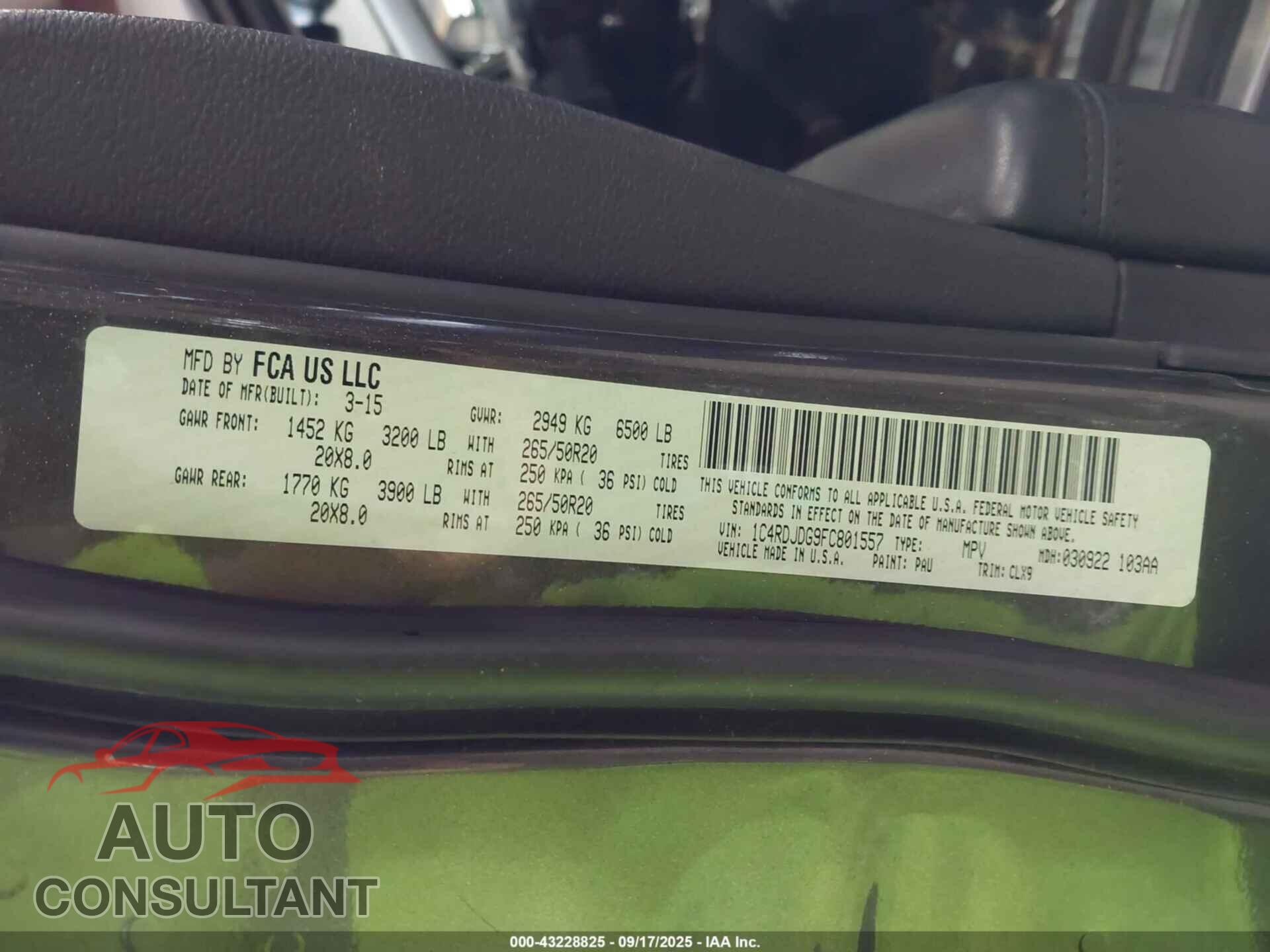 DODGE DURANGO 2015 - 1C4RDJDG9FC801557