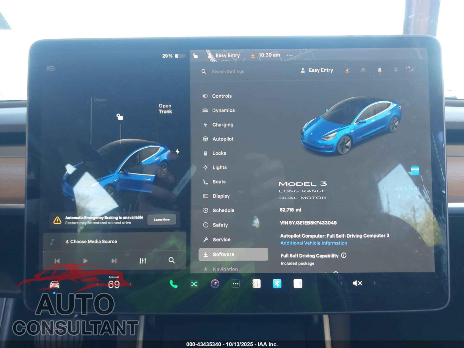 TESLA MODEL 3 2019 - 5YJ3E1EB8KF433049