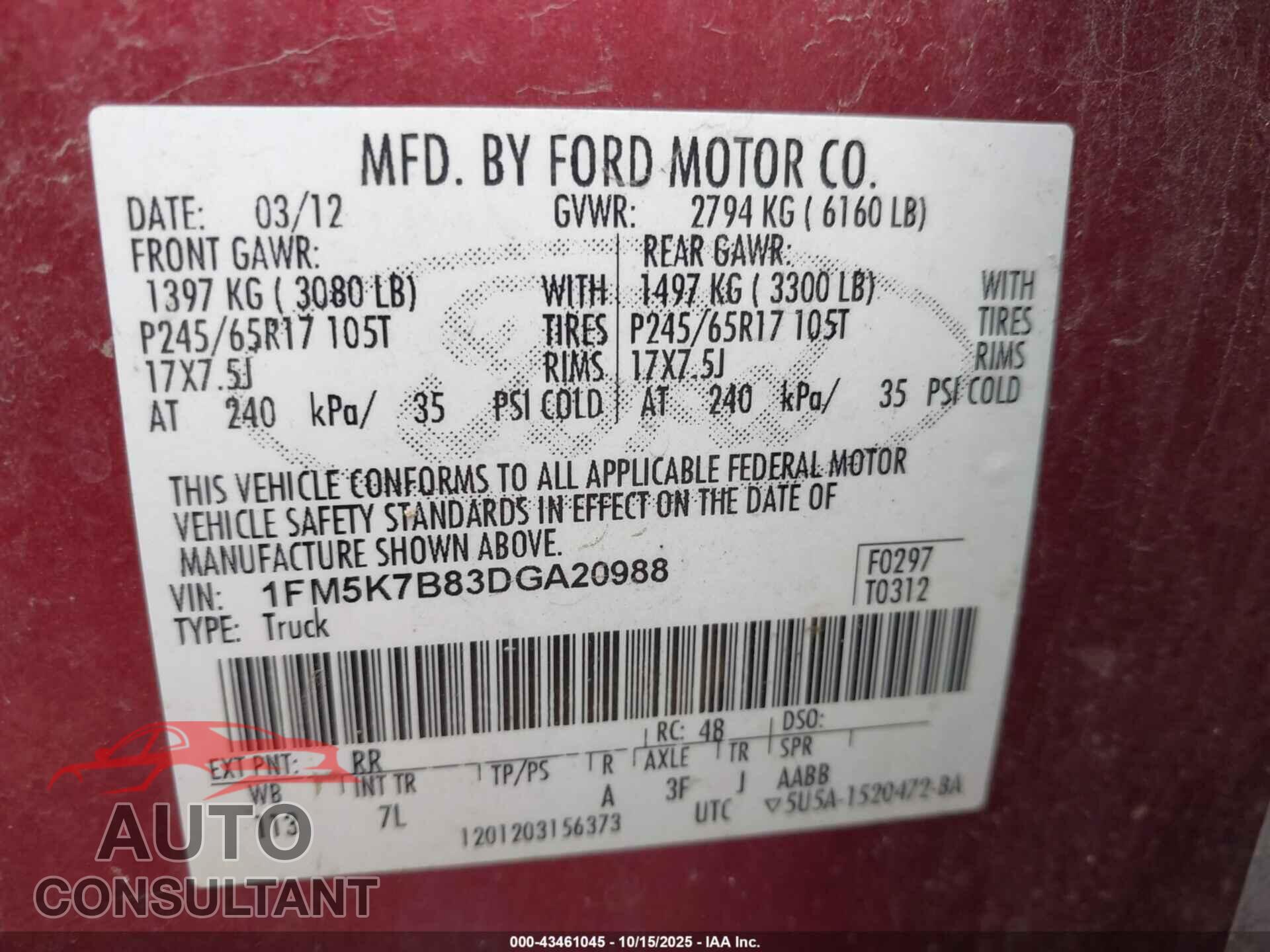 FORD EXPLORER 2013 - 1FM5K7B83DGA20988