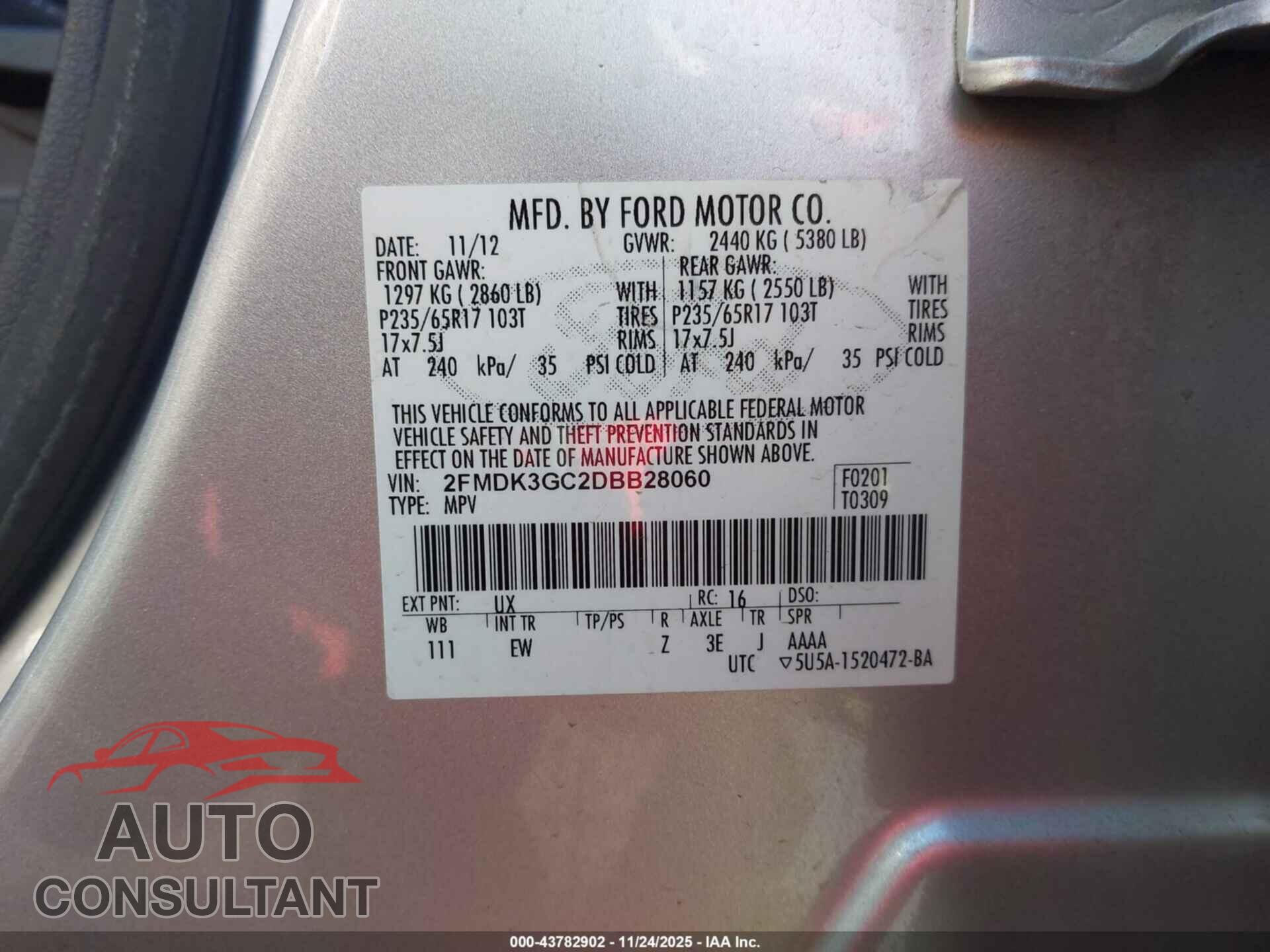 FORD EDGE 2013 - 2FMDK3GC2DBB28060