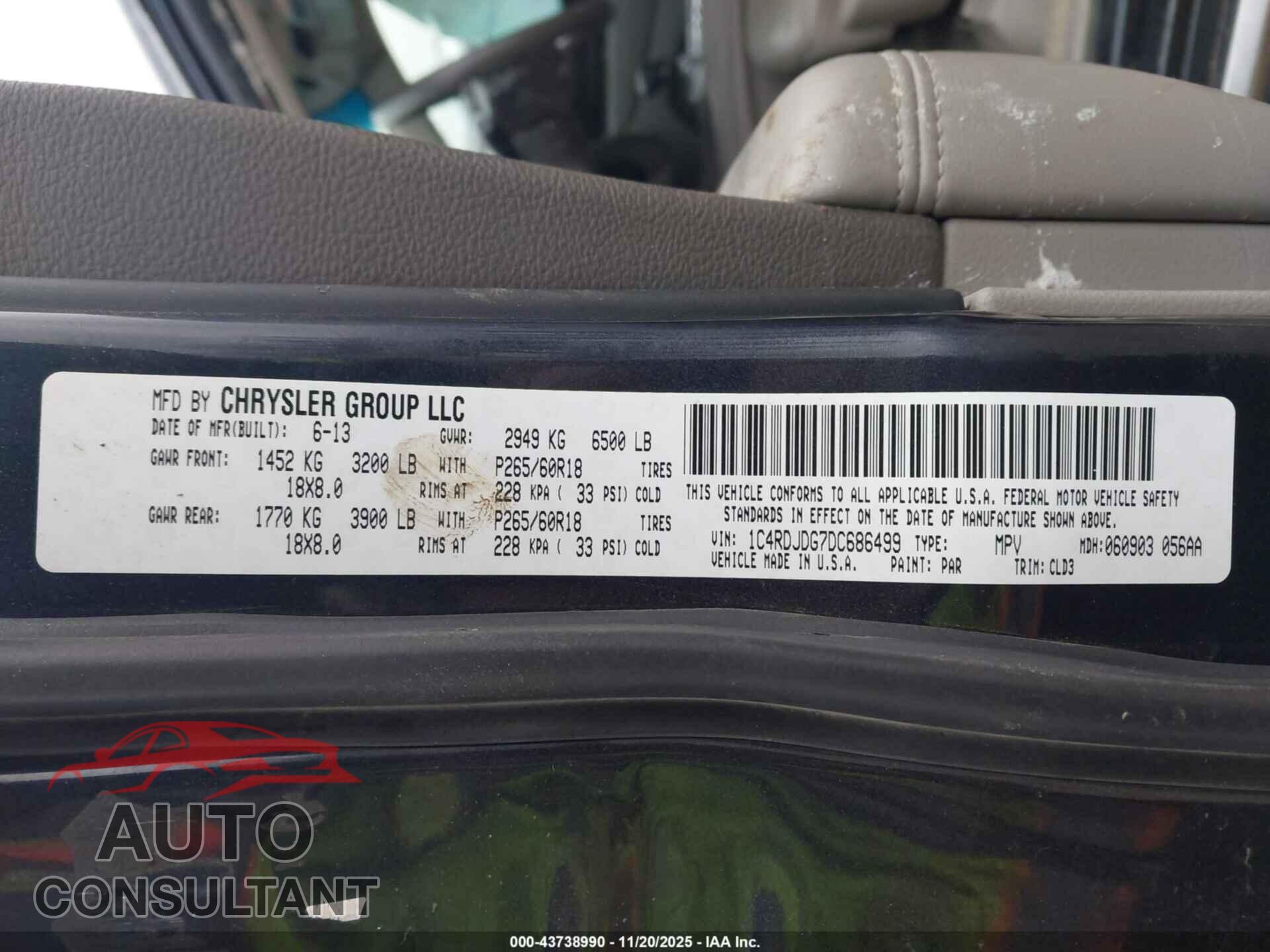 DODGE DURANGO 2013 - 1C4RDJDG7DC686499