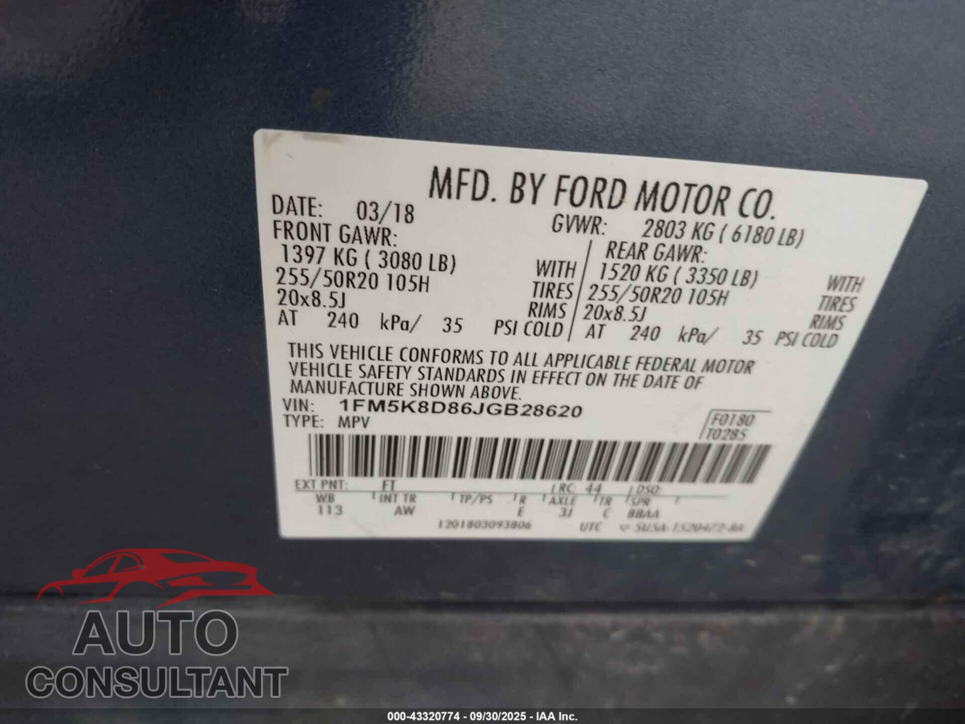 FORD EXPLORER 2018 - 1FM5K8D86JGB28620