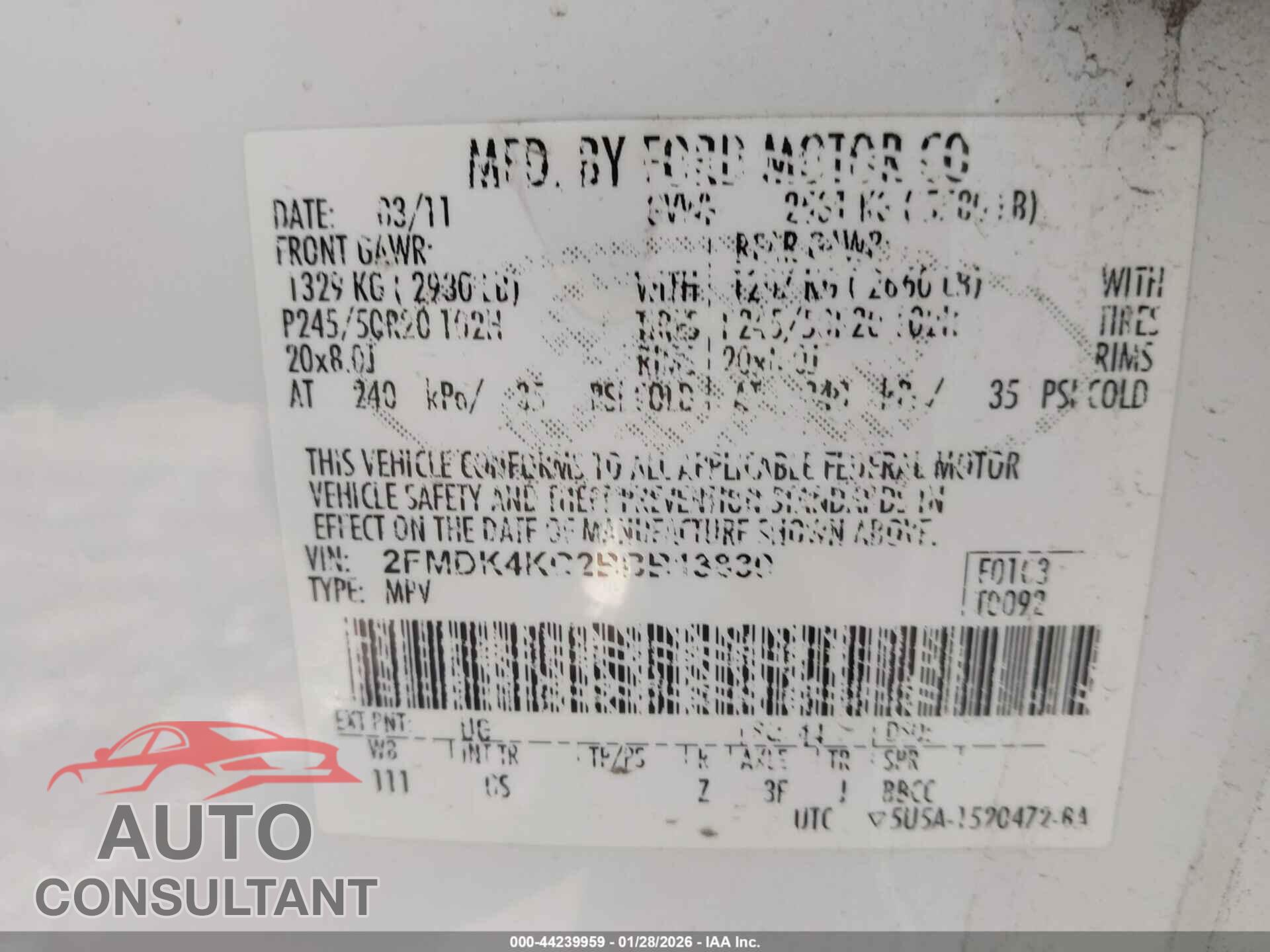 FORD EDGE 2011 - 2FMDK4KC2BBB13830