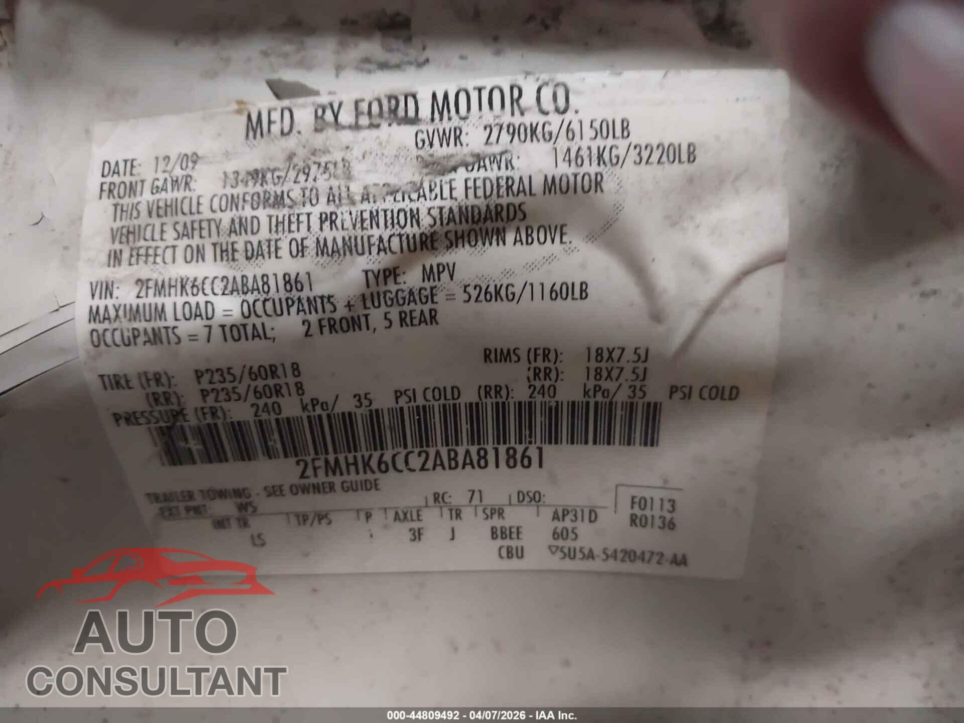 FORD FLEX 2010 - 2FMHK6CC2ABA81861
