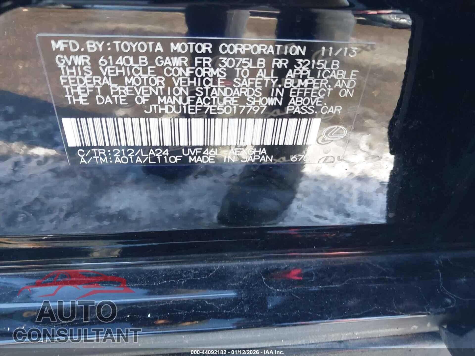 LEXUS LS 600H 2014 - JTHDU1EF7E5017797