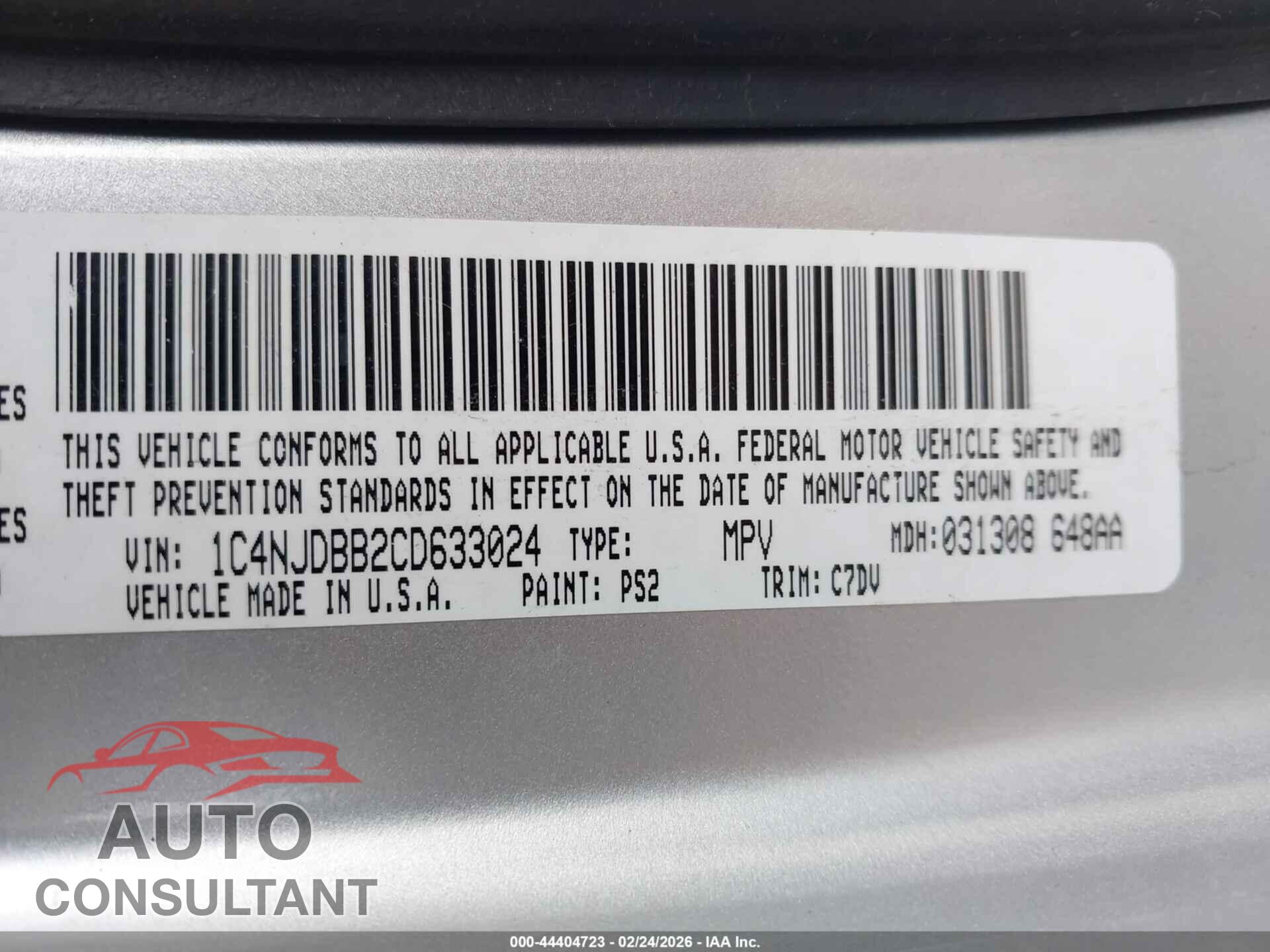 JEEP COMPASS 2012 - 1C4NJDBB2CD633024