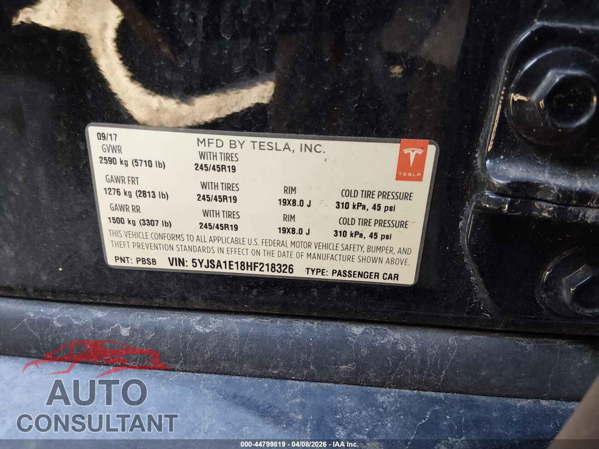 TESLA MODEL S 2017 - 5YJSA1E18HF218326