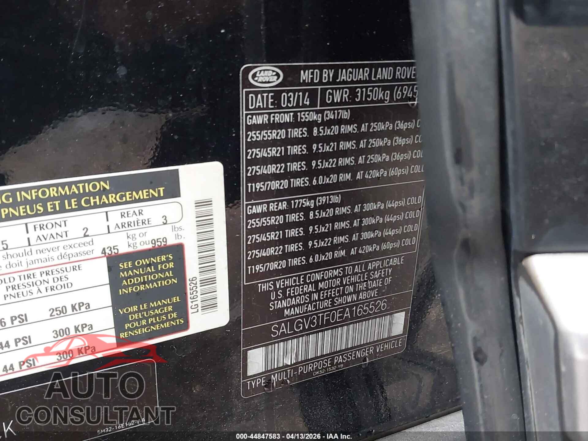 LAND ROVER RANGE ROVER 2014 - SALGV3TF0EA165526
