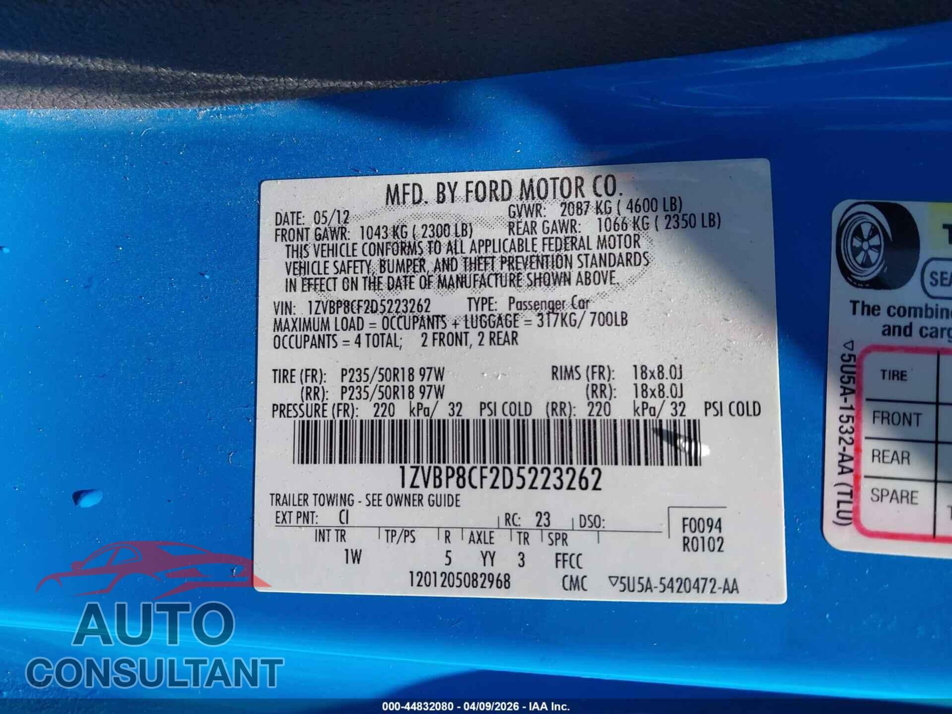 FORD MUSTANG 2013 - 1ZVBP8CF2D5223262