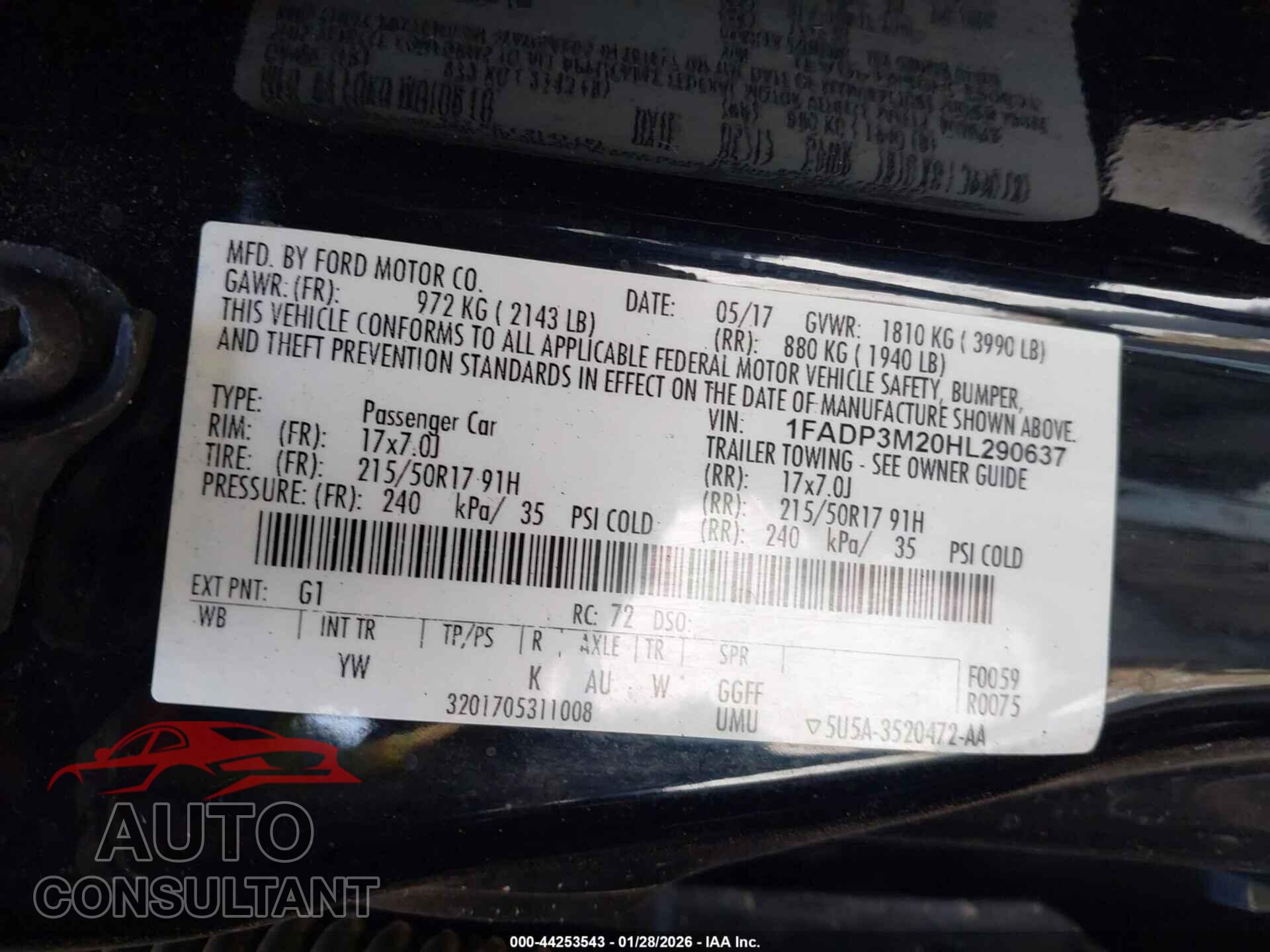FORD FOCUS 2017 - 1FADP3M20HL290637