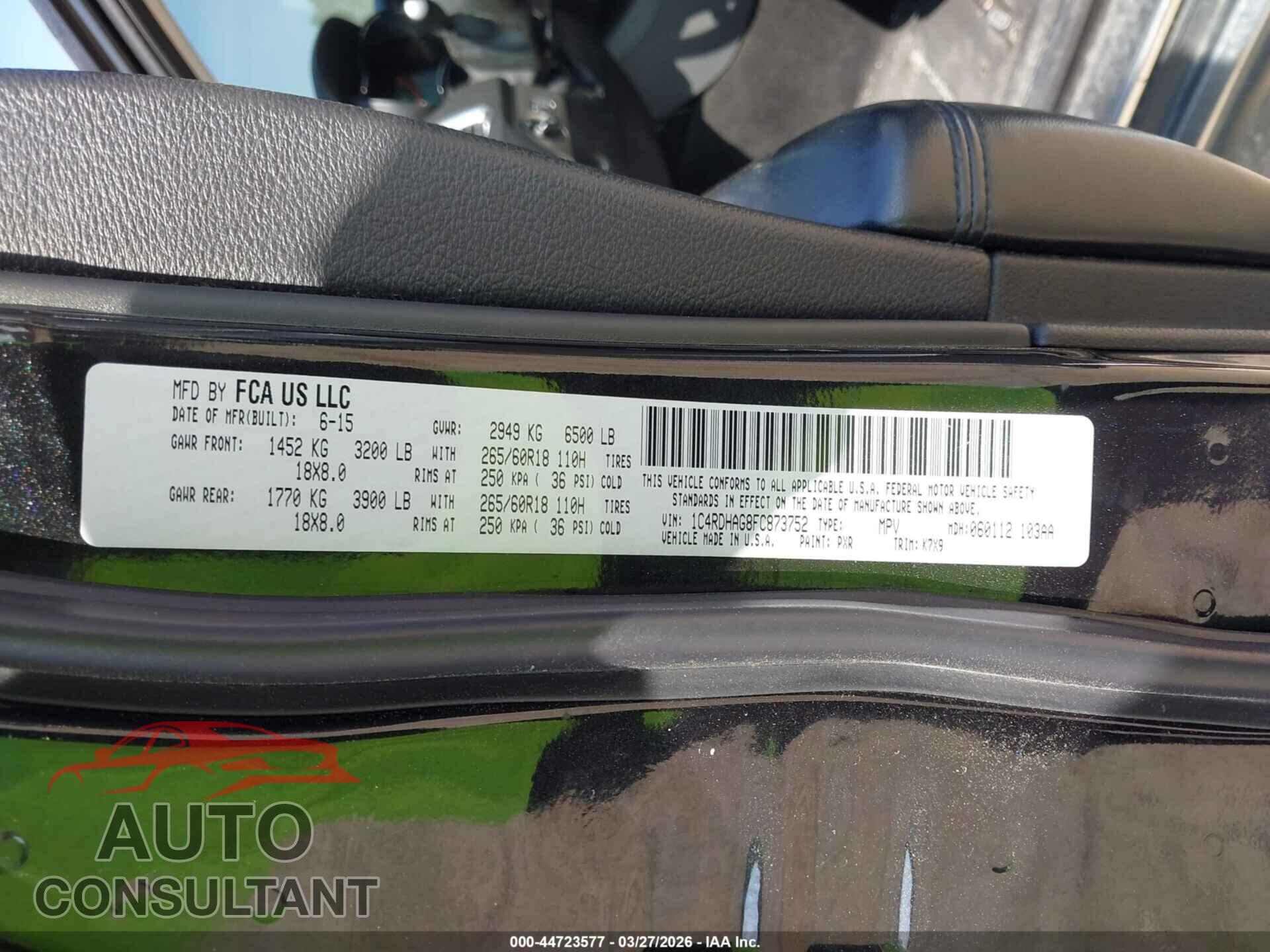 DODGE DURANGO 2015 - 1C4RDHAG8FC873752