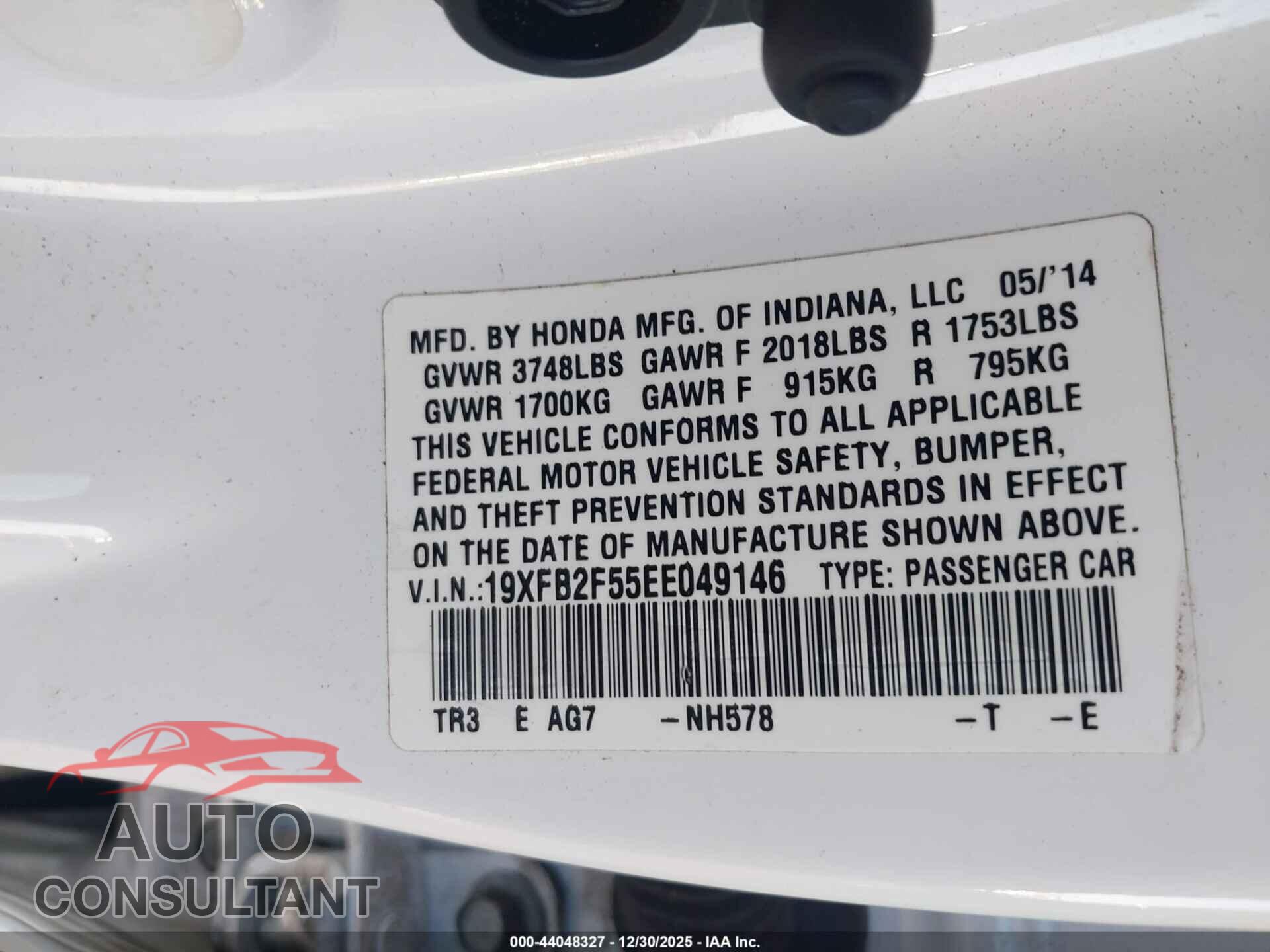 HONDA CIVIC 2014 - 19XFB2F55EE049146
