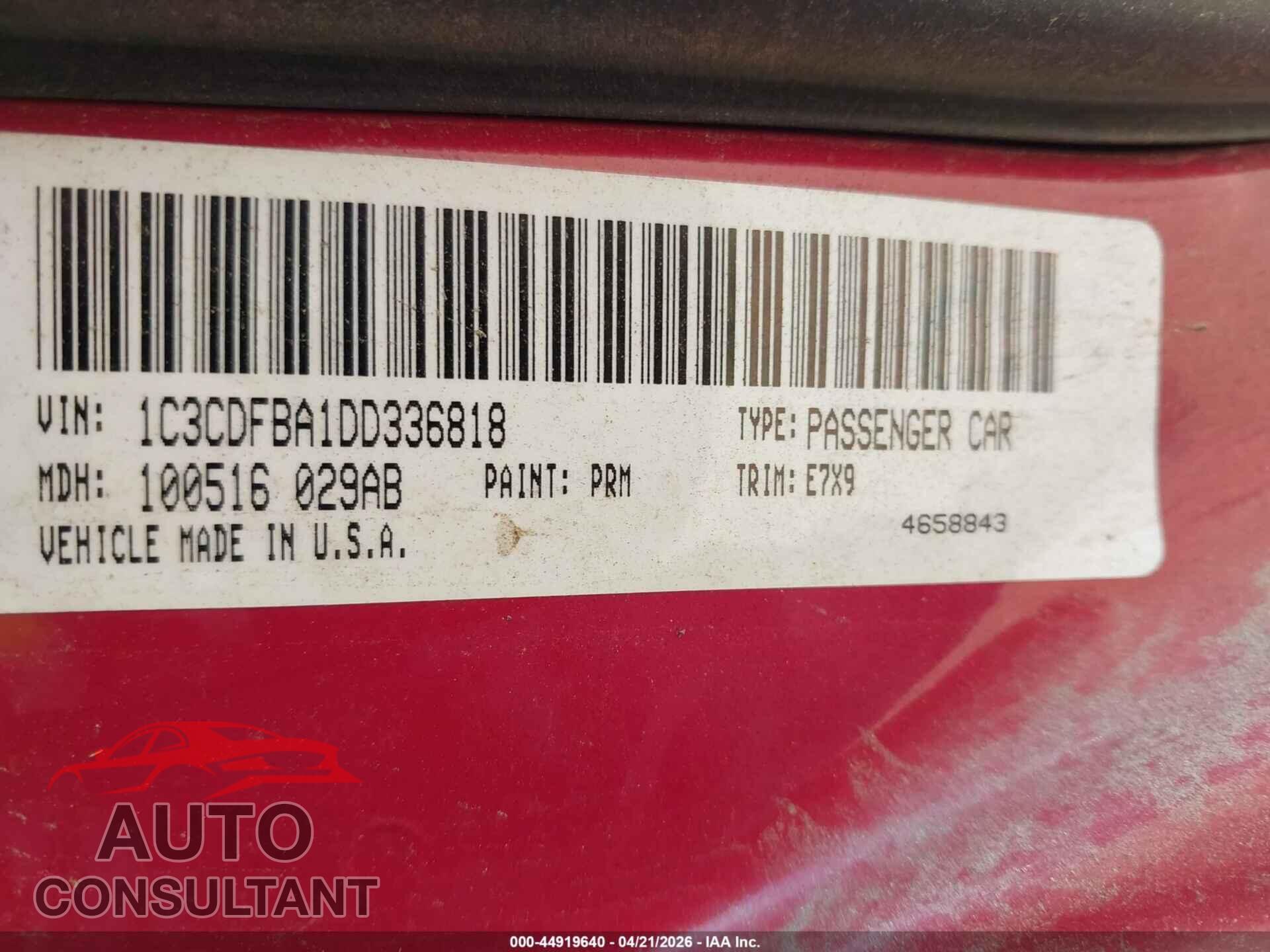 DODGE DART 2013 - 1C3CDFBA1DD336818