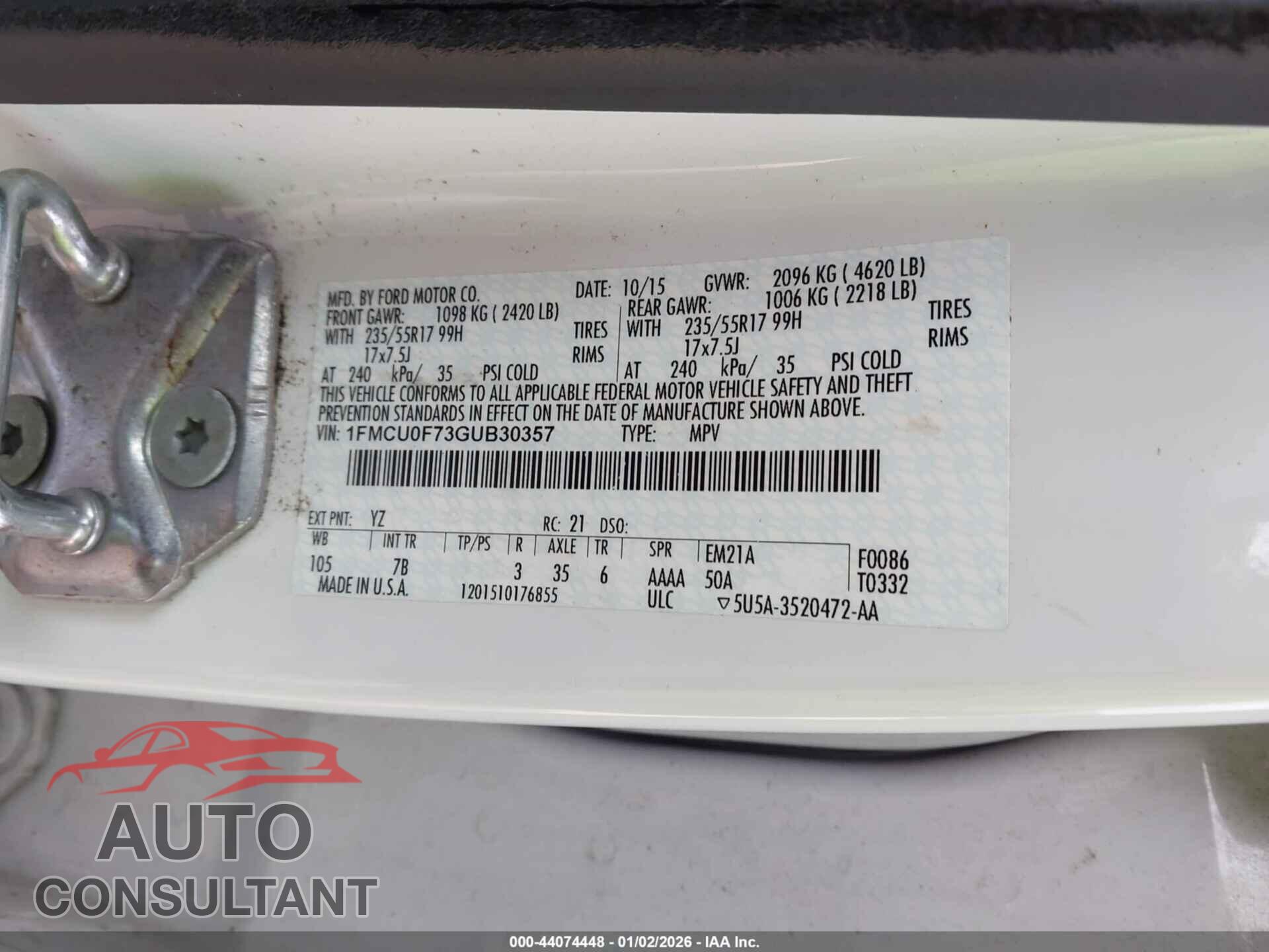 FORD ESCAPE 2016 - 1FMCU0F73GUB30357