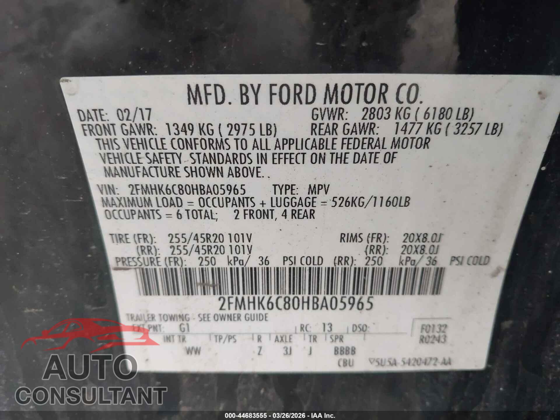 FORD FLEX 2017 - 2FMHK6C80HBA05965