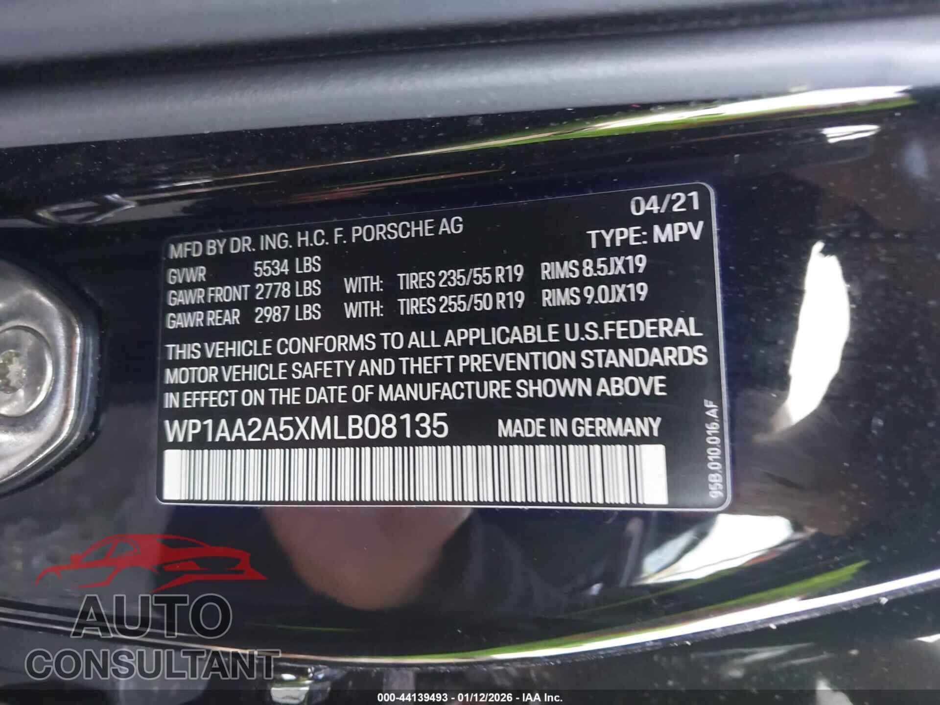 PORSCHE MACAN 2021 - WP1AA2A5XMLB08135