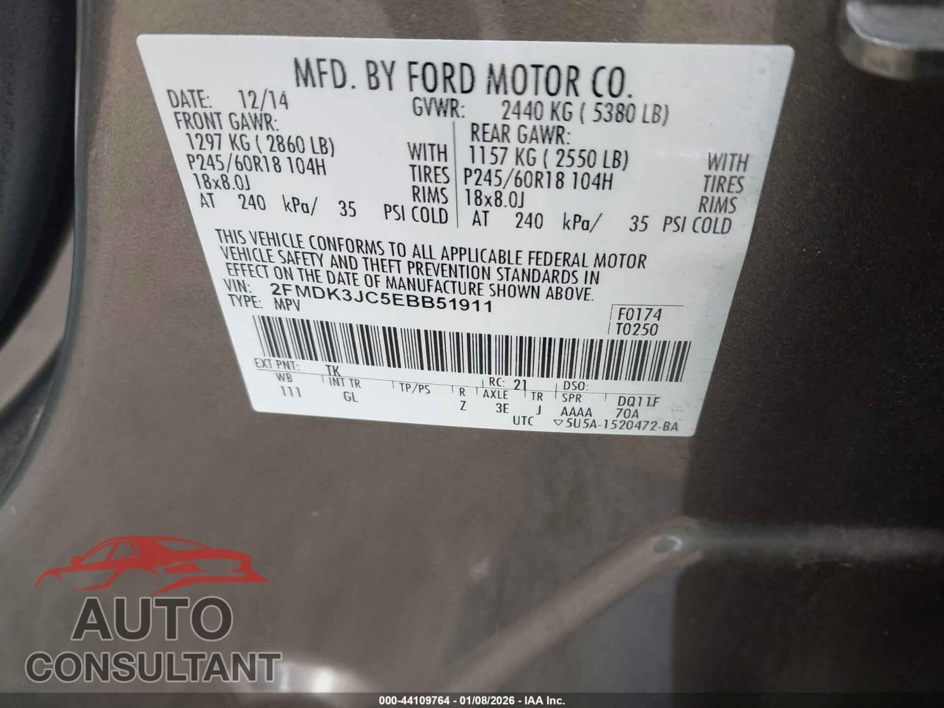 FORD EDGE 2014 - 2FMDK3JC5EBB51911