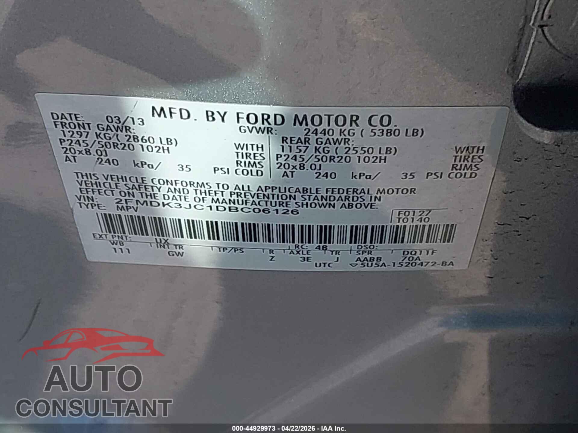 FORD EDGE 2013 - 2FMDK3JC1DBC06126