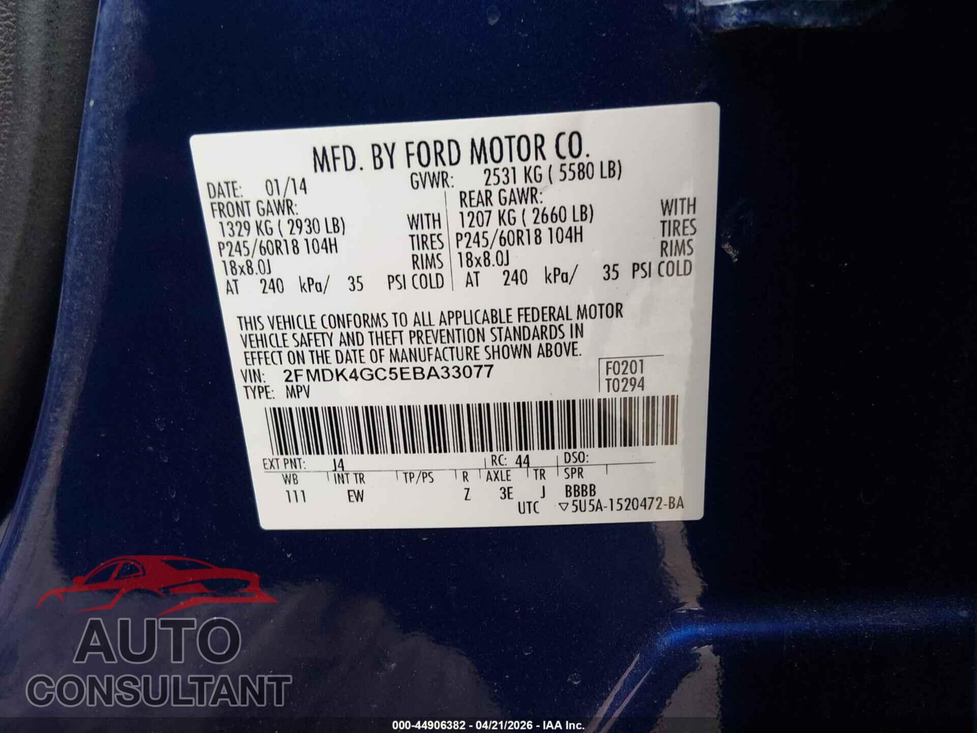 FORD EDGE 2014 - 2FMDK4GC5EBA33077