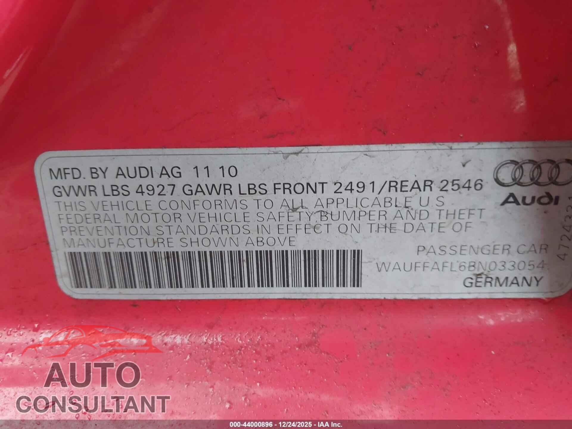AUDI A4 2011 - WAUFFAFL6BN033054