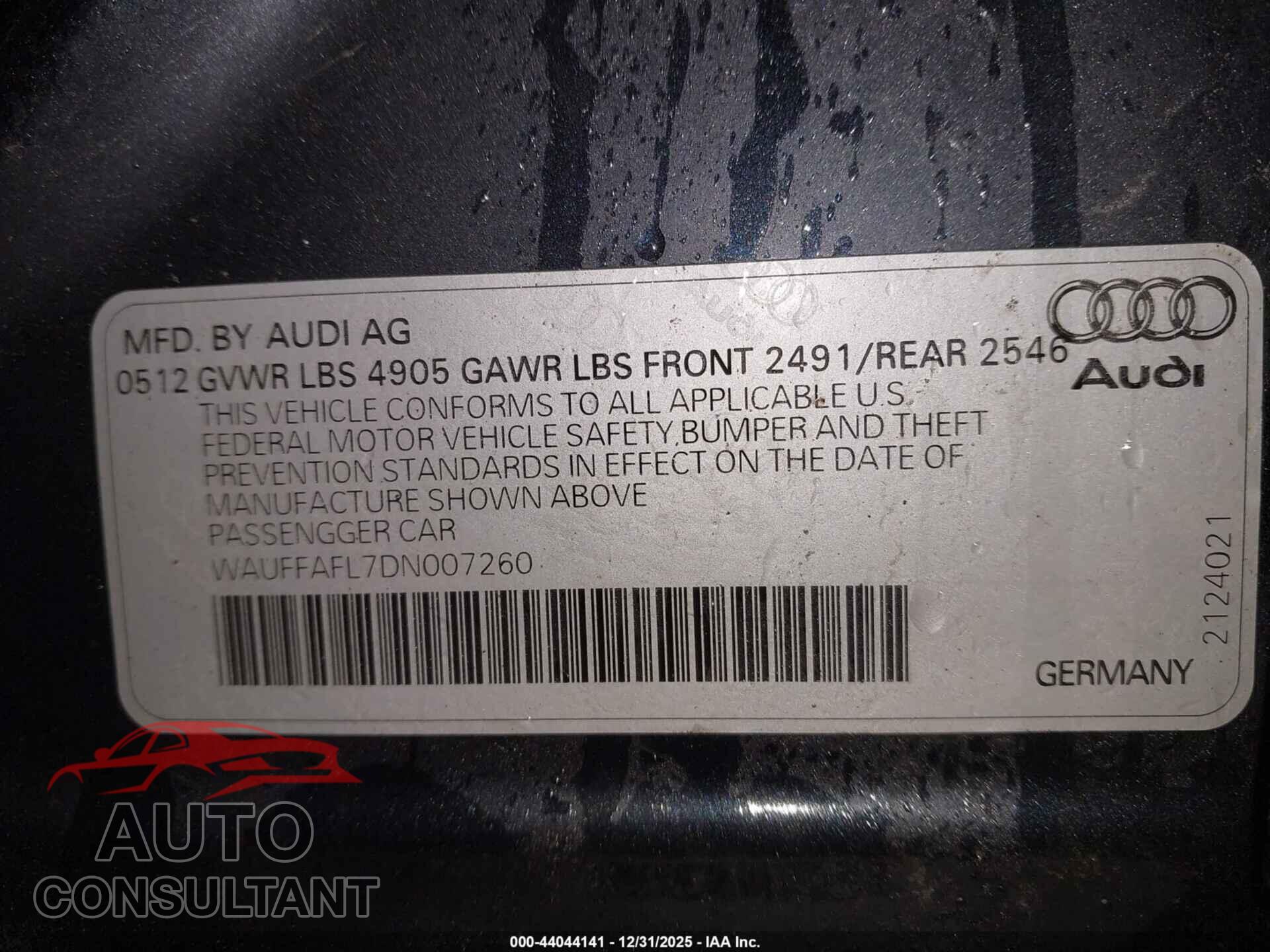 AUDI A4 2013 - WAUFFAFL7DN007260