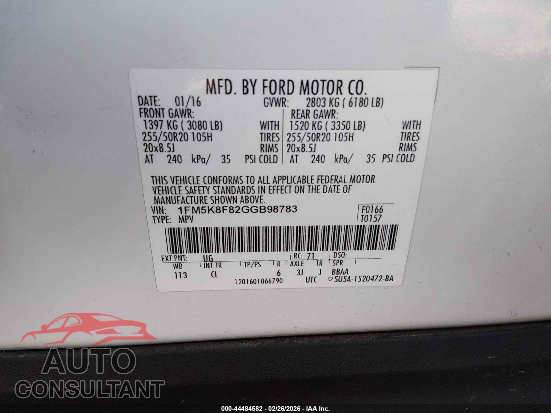 FORD EXPLORER 2016 - 1FM5K8F82GGB98783