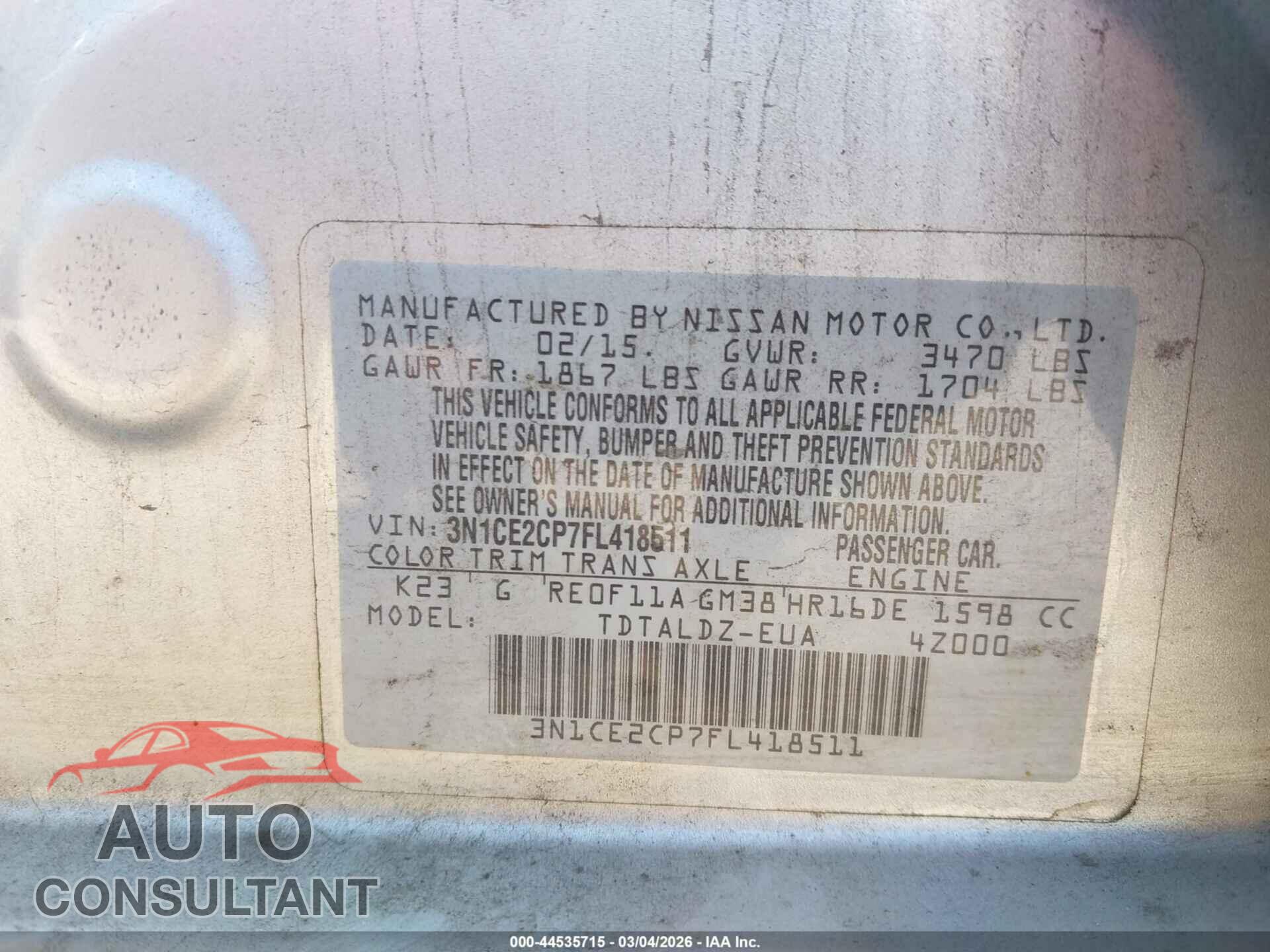 NISSAN VERSA NOTE 2015 - 3N1CE2CP7FL418511