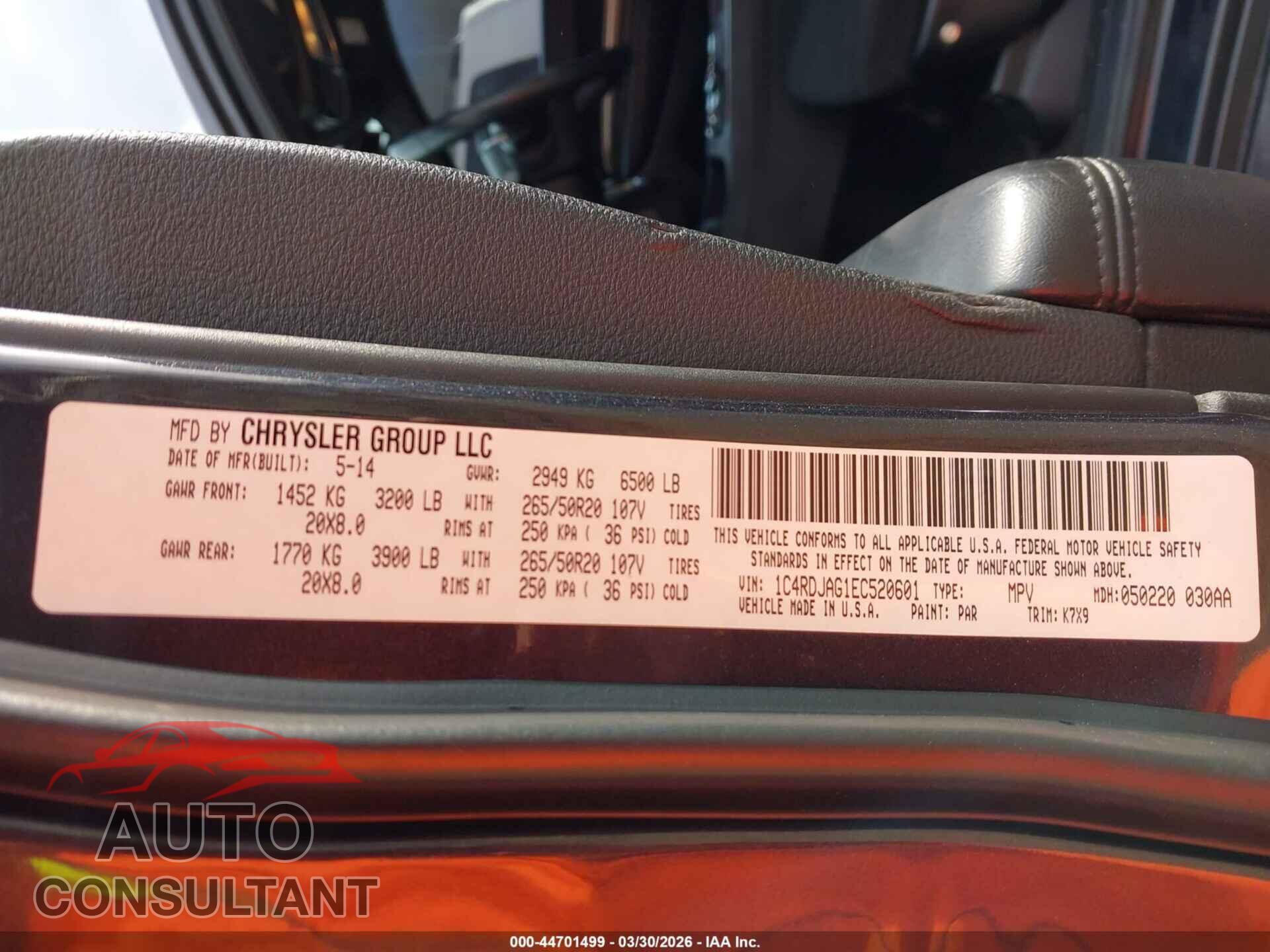 DODGE DURANGO 2014 - 1C4RDJAG1EC520601