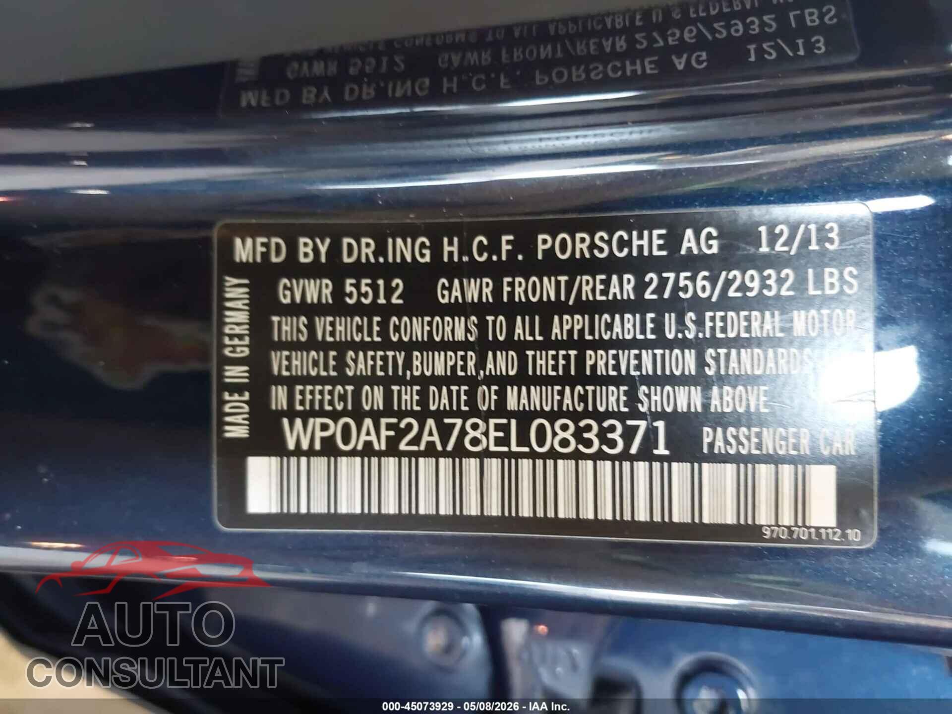 PORSCHE PANAMERA 2014 - WP0AF2A78EL083371