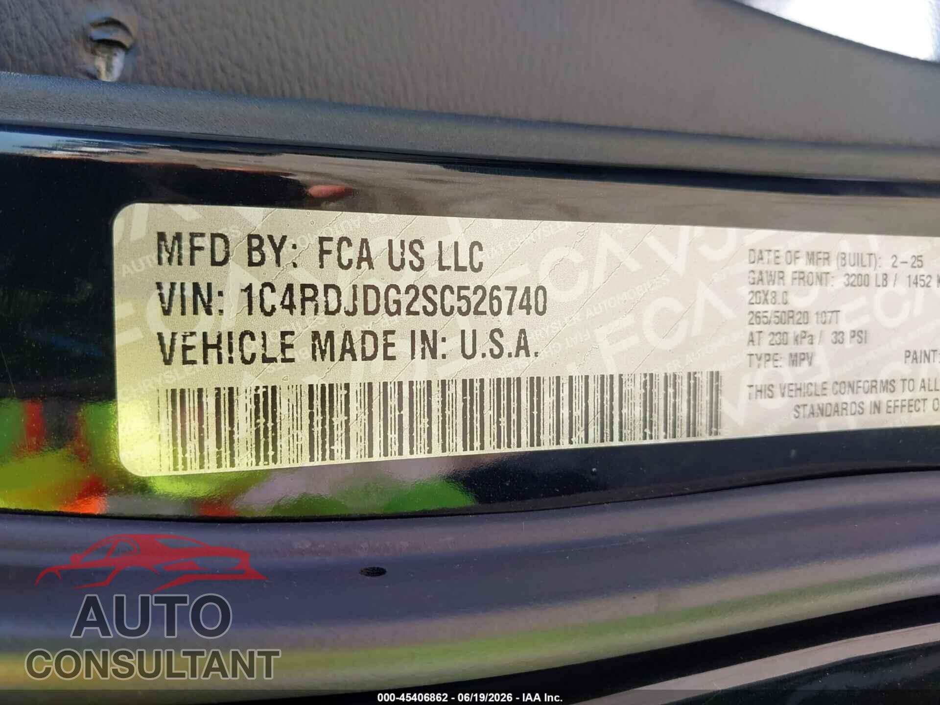 DODGE DURANGO 2025 - 1C4RDJDG2SC526740