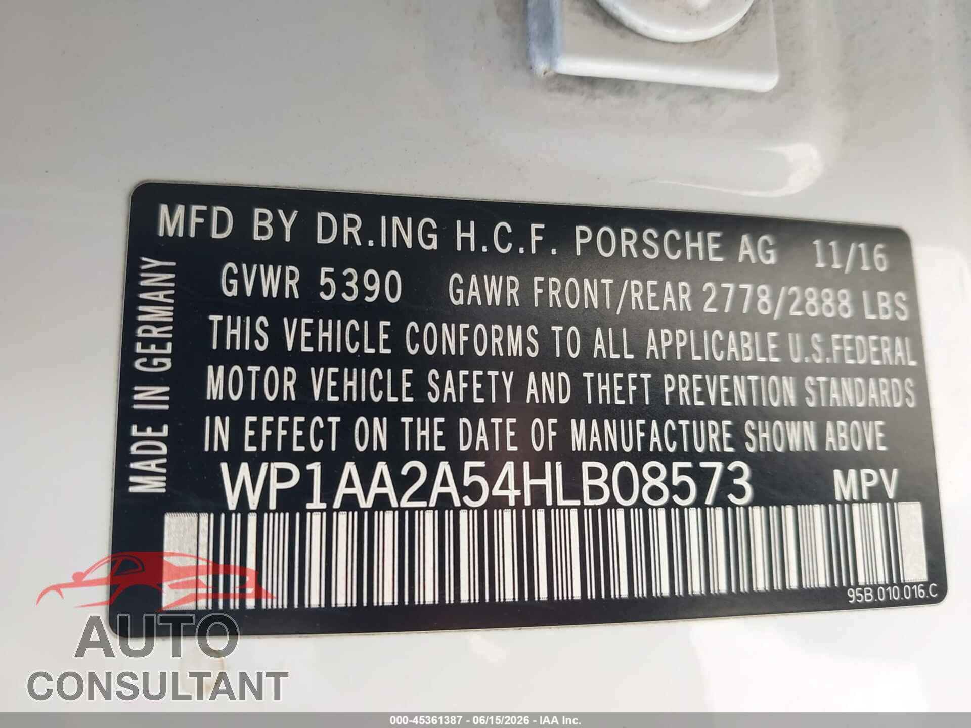 PORSCHE MACAN 2017 - WP1AA2A54HLB08573