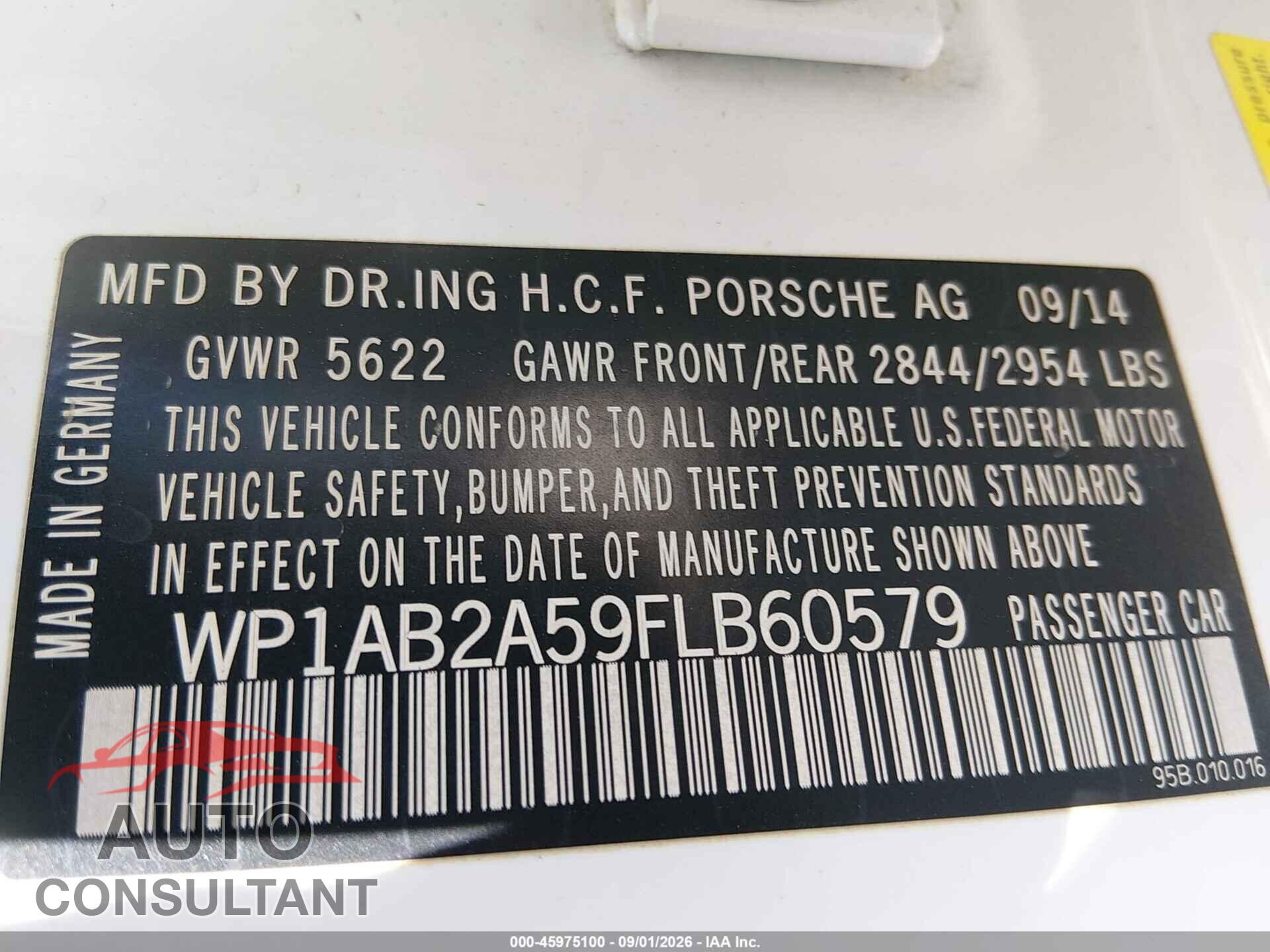 PORSCHE MACAN 2015 - WP1AB2A59FLB60579