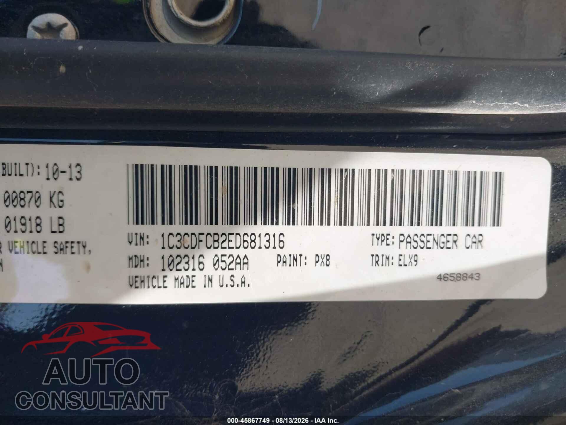 DODGE DART 2014 - 1C3CDFCB2ED681316