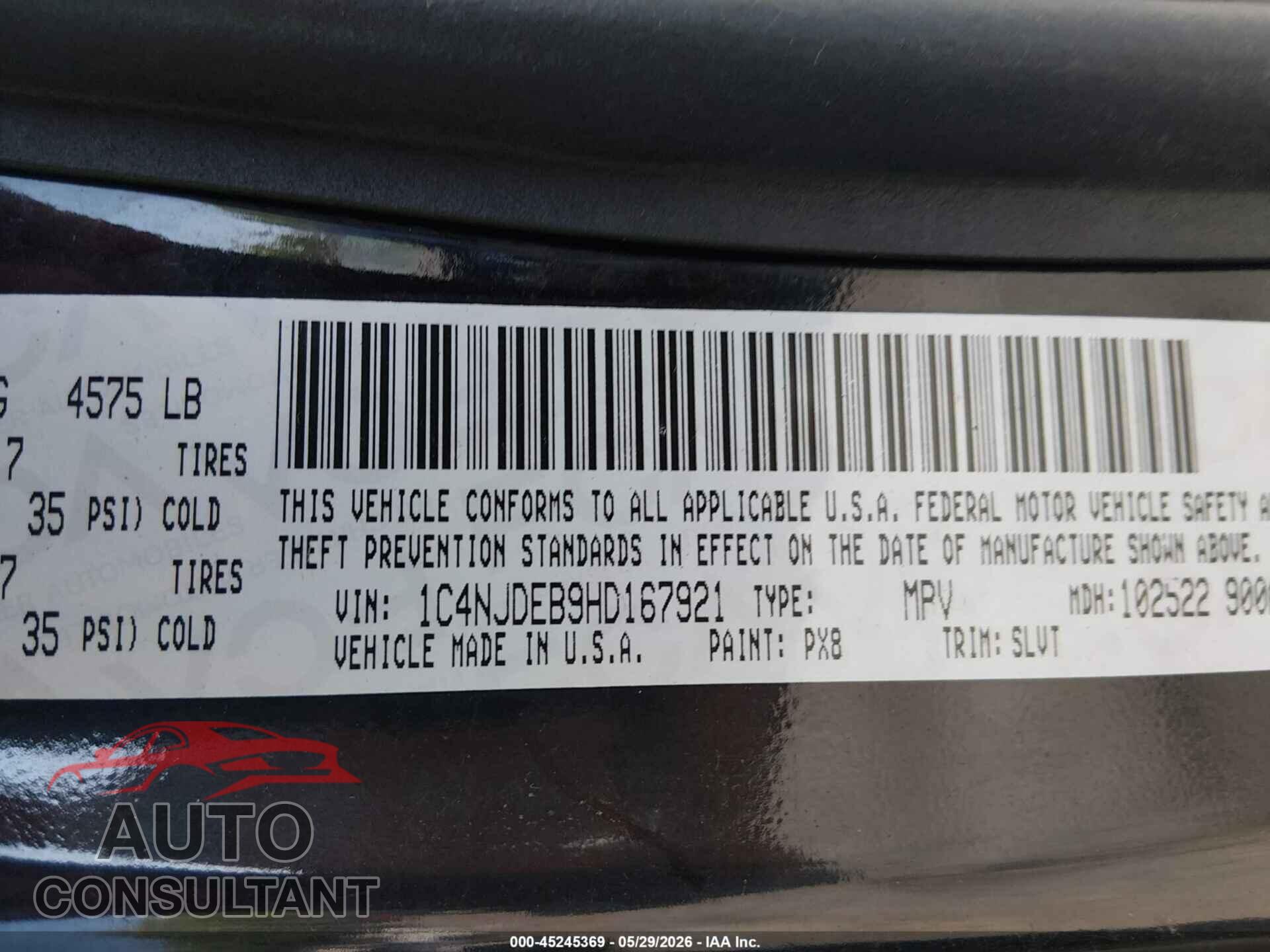 JEEP COMPASS 2017 - 1C4NJDEB9HD167921