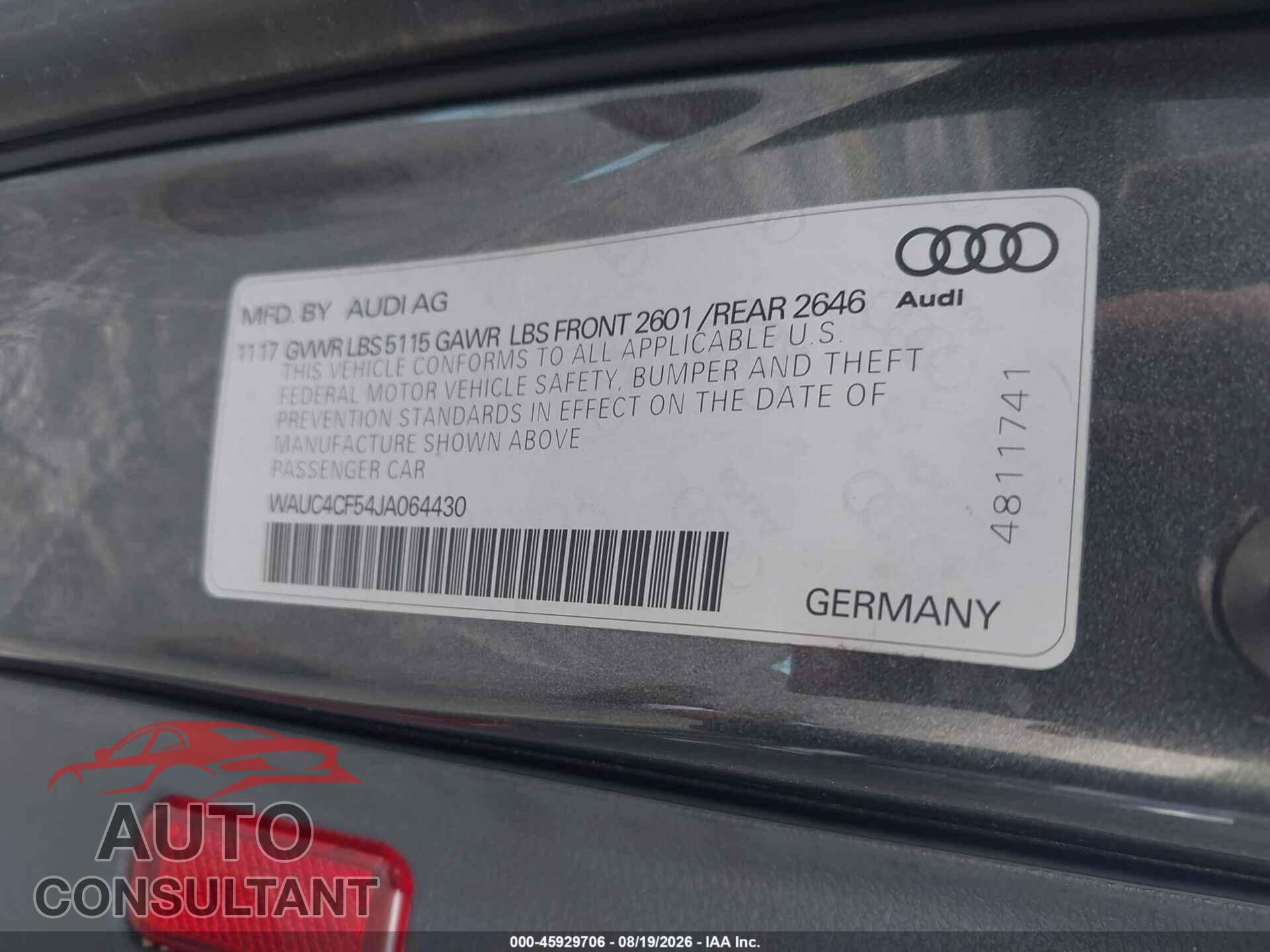 AUDI S5 2018 - WAUC4CF54JA064430