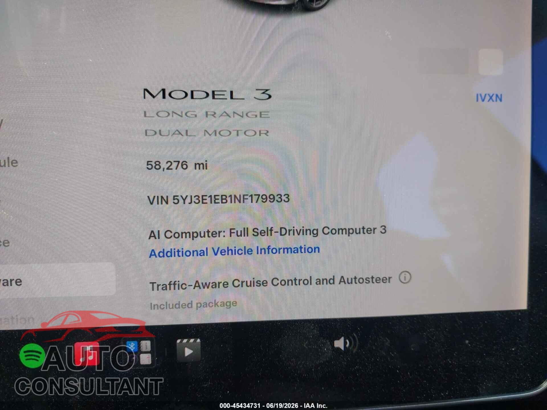 TESLA MODEL 3 2022 - 5YJ3E1EB1NF179933