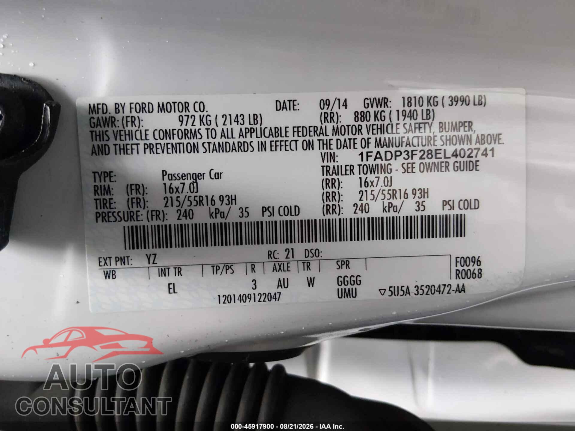 FORD FOCUS 2014 - 1FADP3F28EL402741