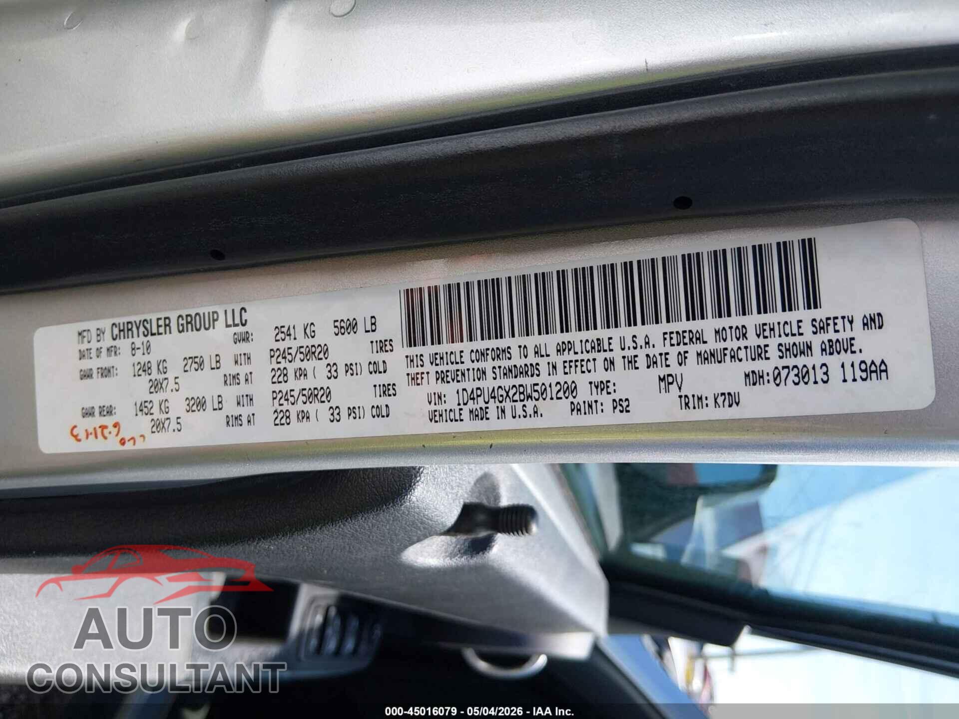 DODGE NITRO 2011 - 1D4PU4GX2BW501200