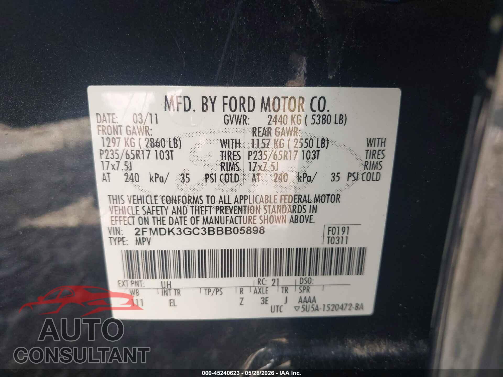 FORD EDGE 2011 - 2FMDK3GC3BBB05898