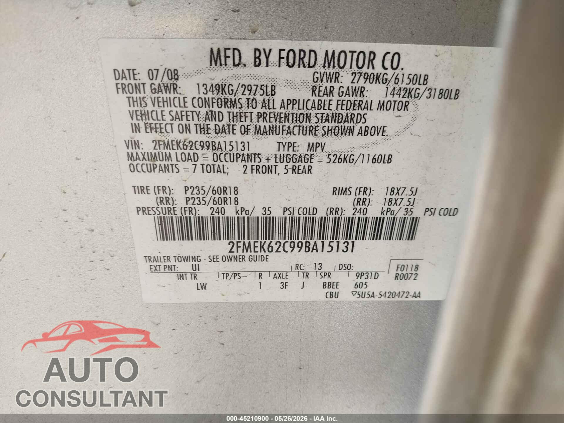 FORD FLEX 2009 - 2FMEK62C99BA15131