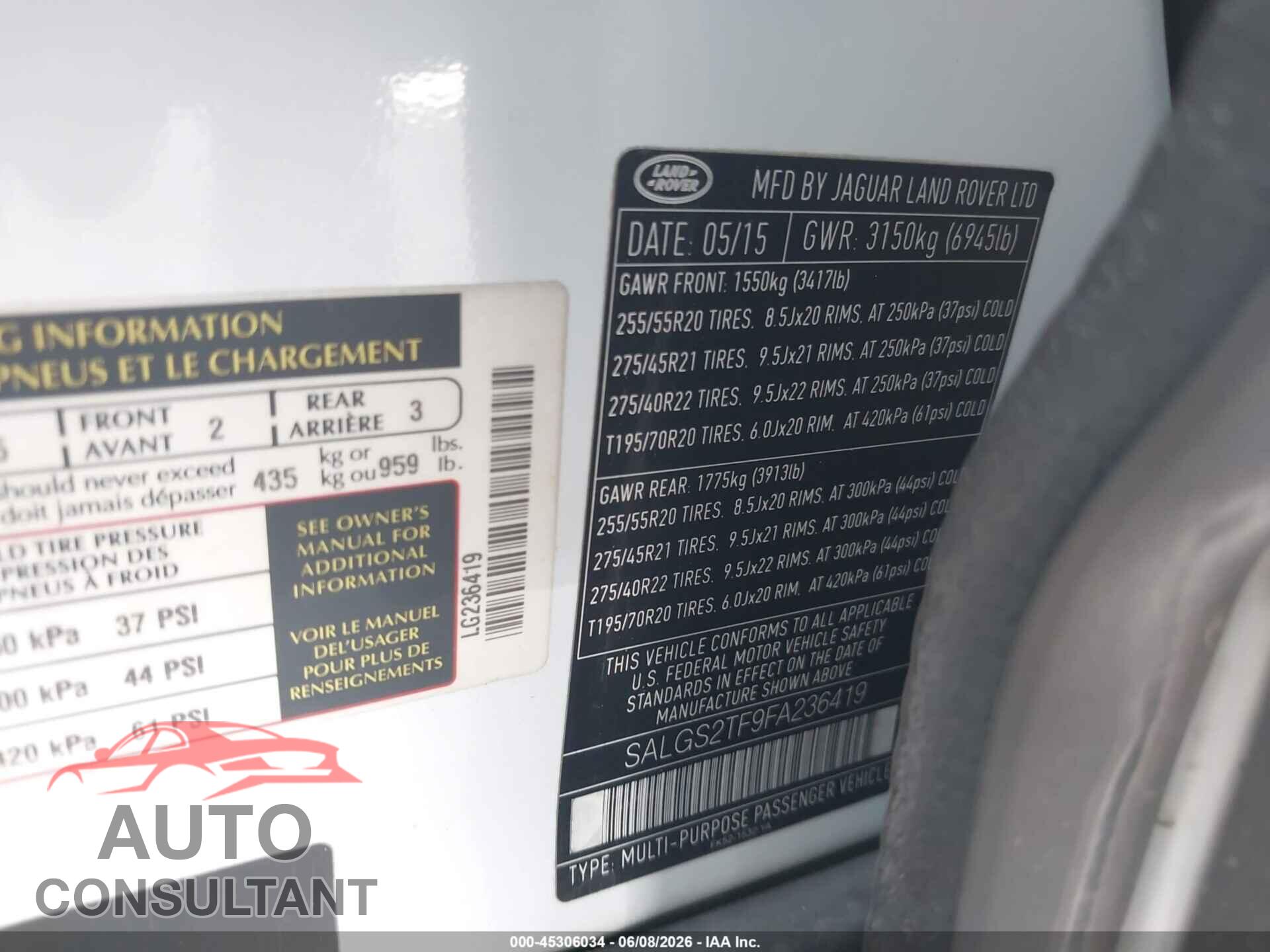 LAND ROVER RANGE ROVER 2015 - SALGS2TF9FA236419