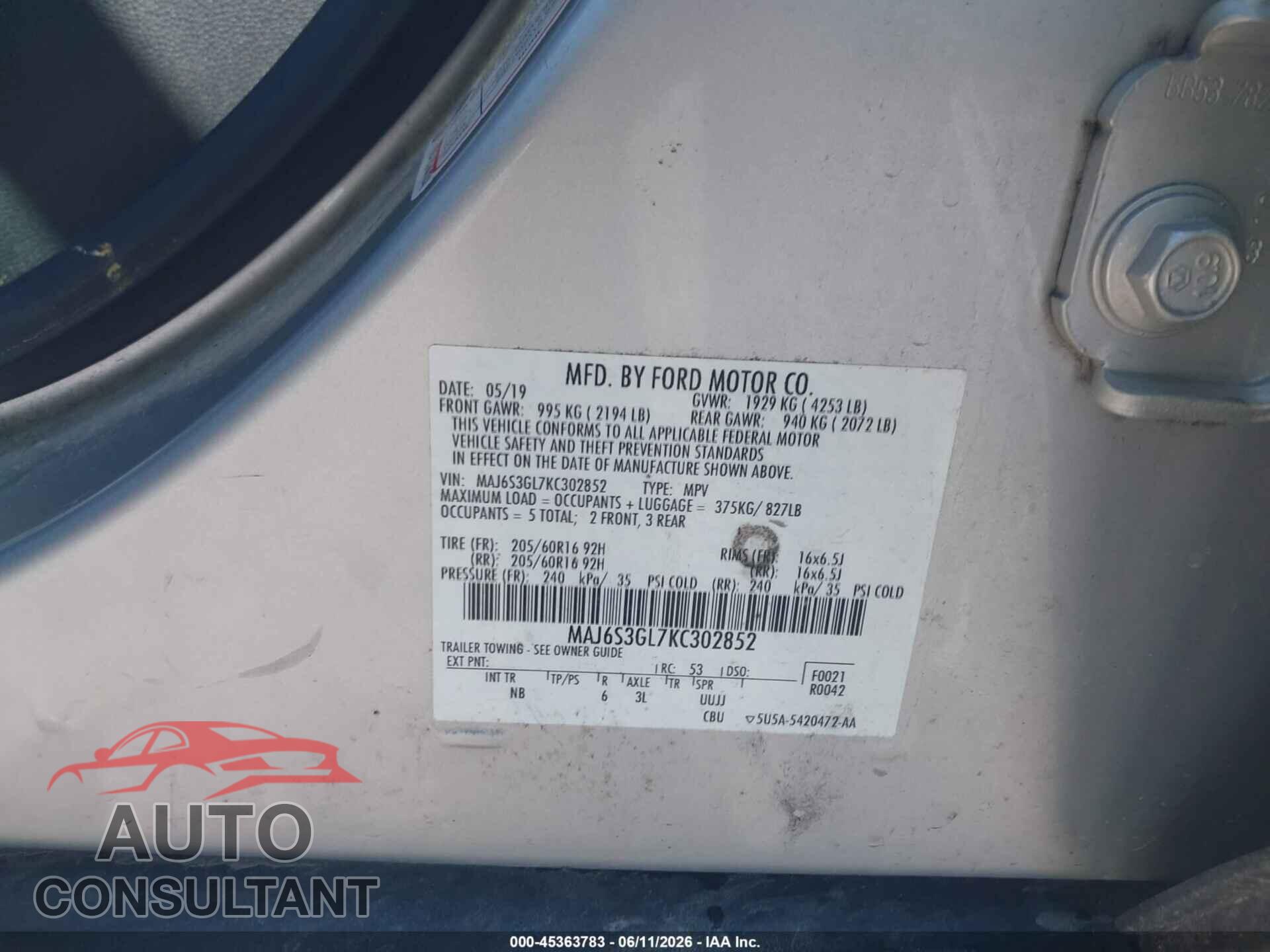FORD ECOSPORT 2019 - MAJ6S3GL7KC302852
