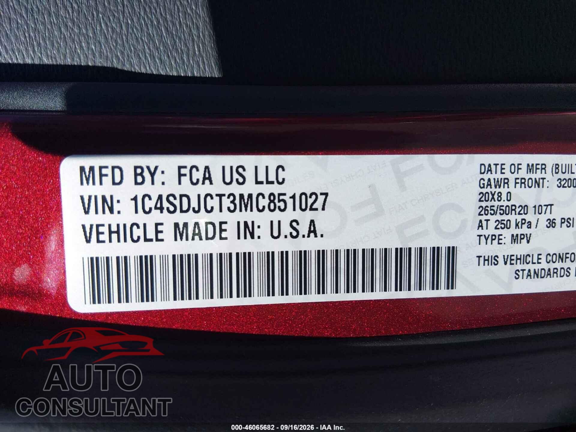 DODGE DURANGO 2021 - 1C4SDJCT3MC851027