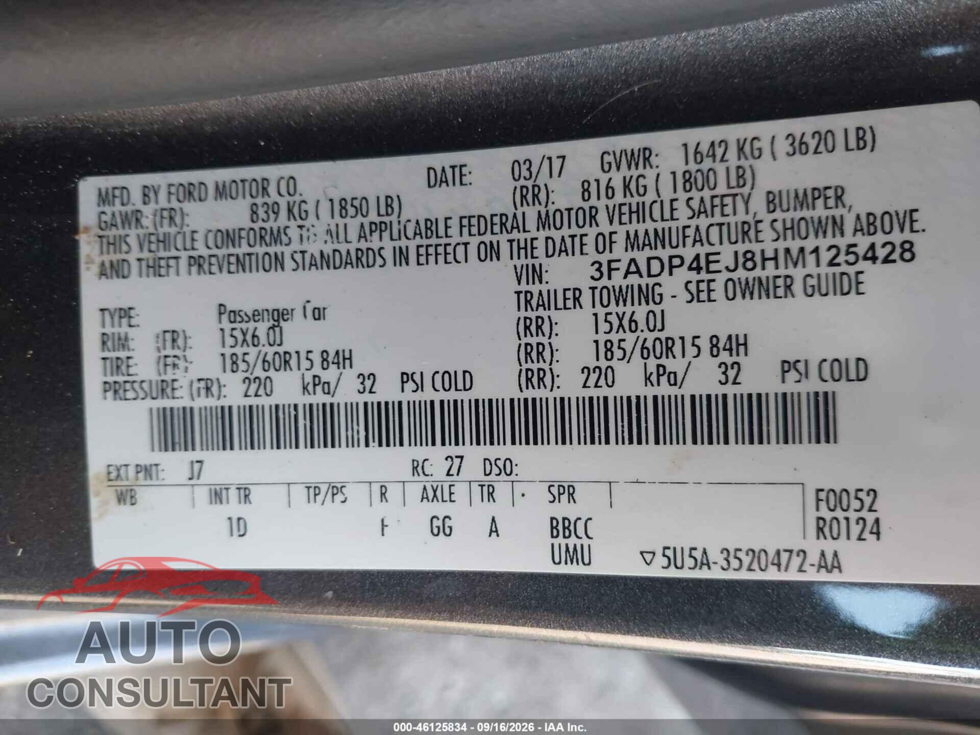 FORD FIESTA 2017 - 3FADP4EJ8HM125428