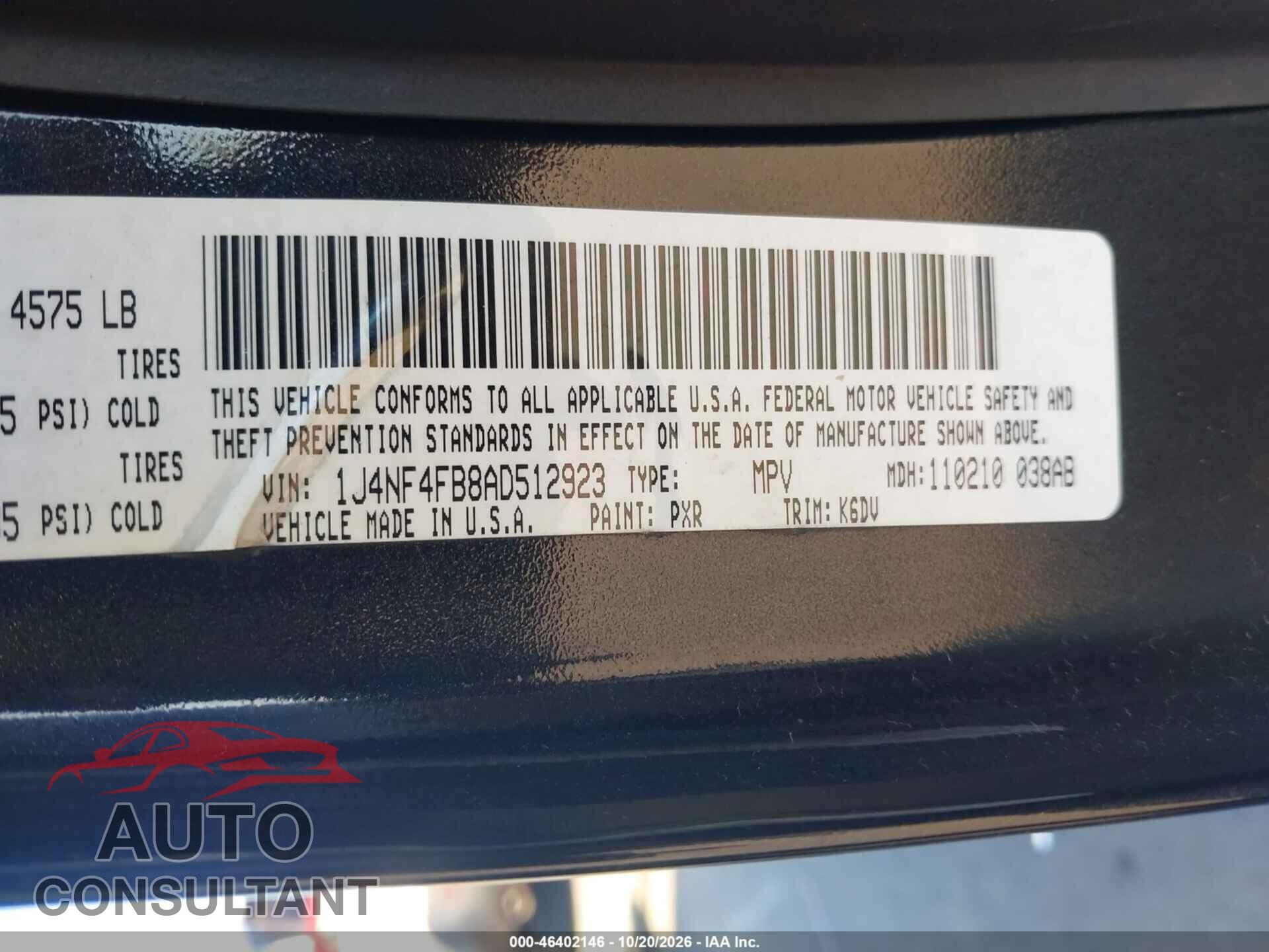 JEEP COMPASS 2010 - 1J4NF4FB8AD512923