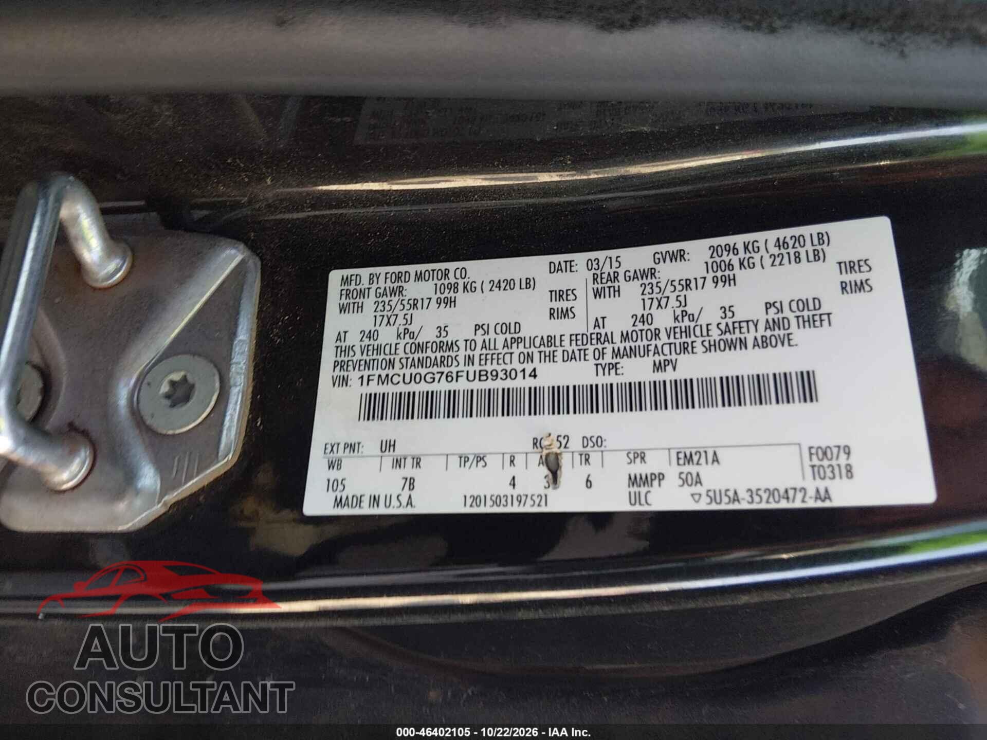 FORD ESCAPE 2015 - 1FMCU0G76FUB93014