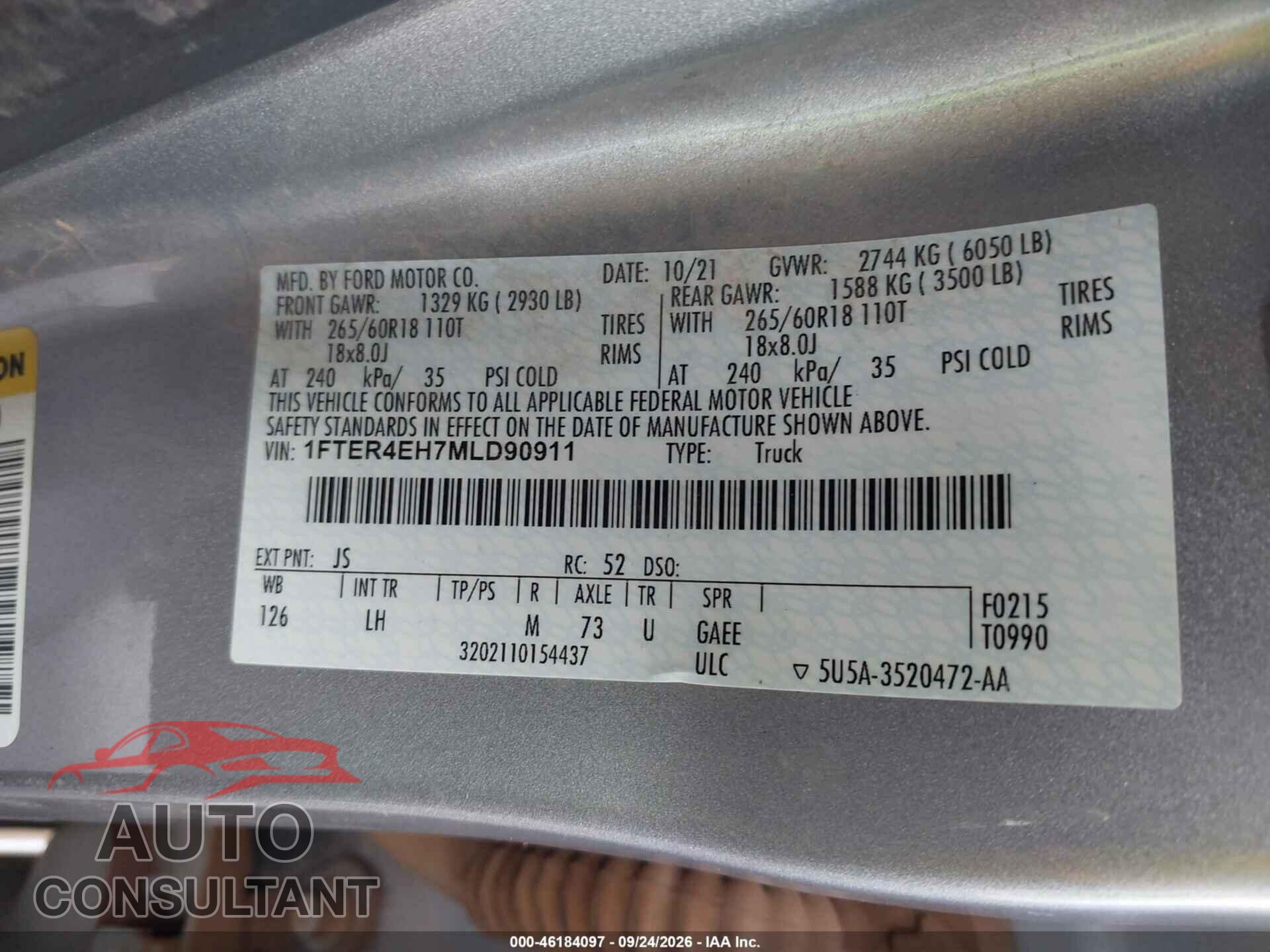 FORD RANGER 2021 - 1FTER4EH7MLD90911
