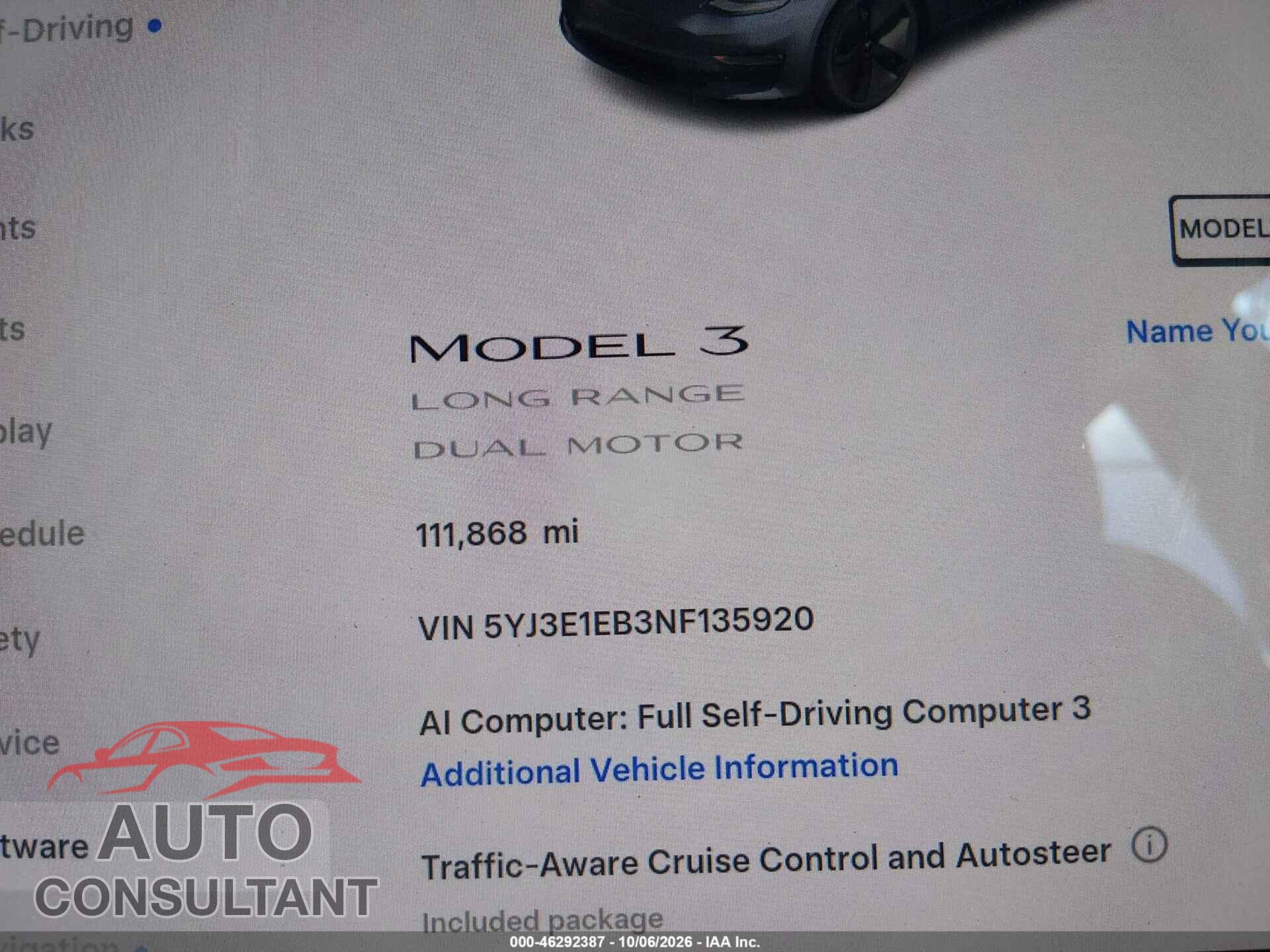 TESLA MODEL 3 2022 - 5YJ3E1EB3NF135920