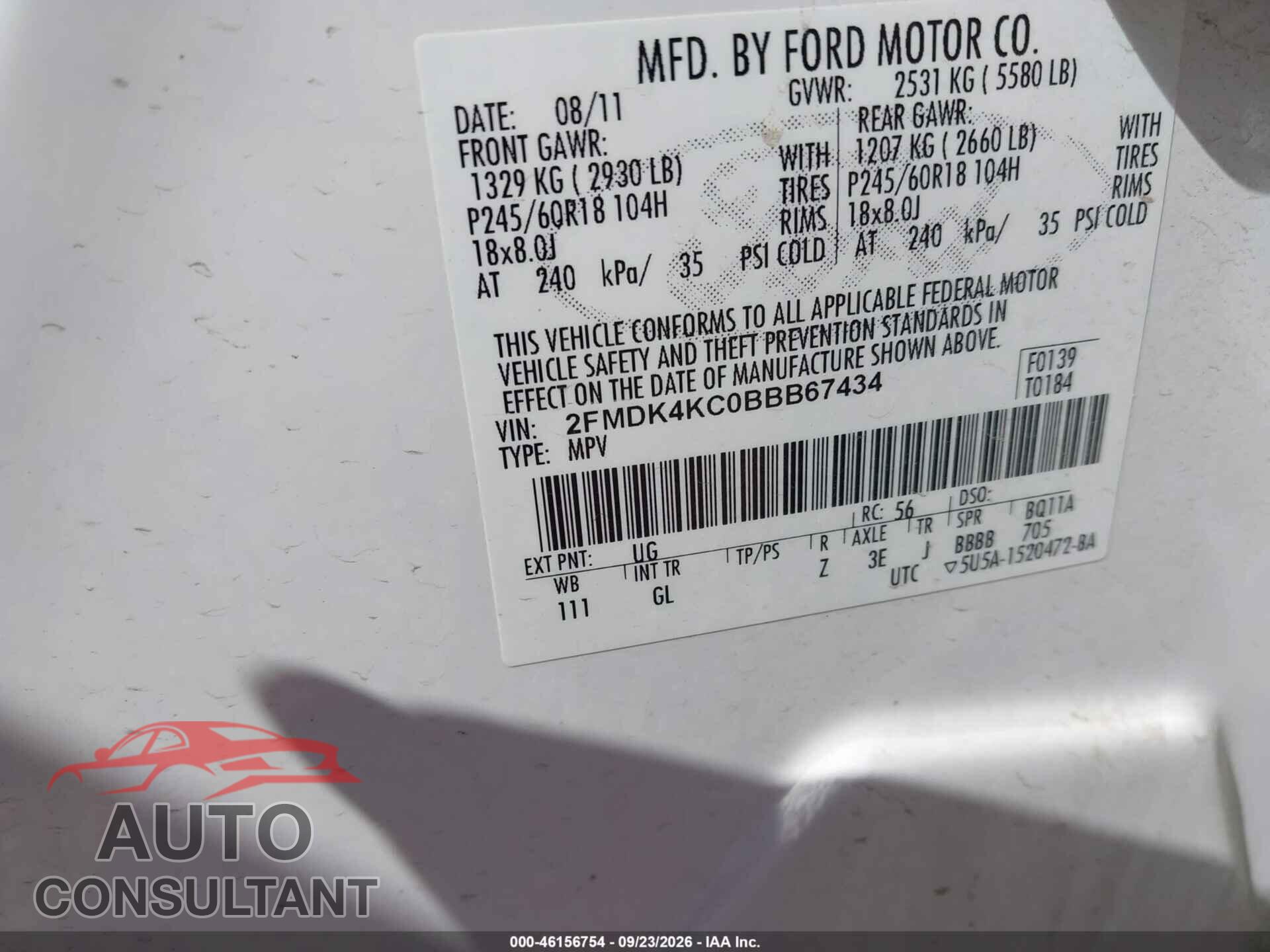 FORD EDGE 2011 - 2FMDK4KC0BBB67434